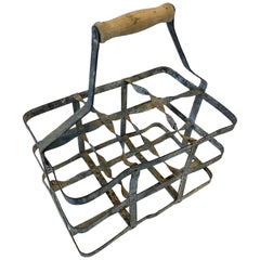 Early 20th Century Vintage French Six Bottle Wine Carrier Basket from France