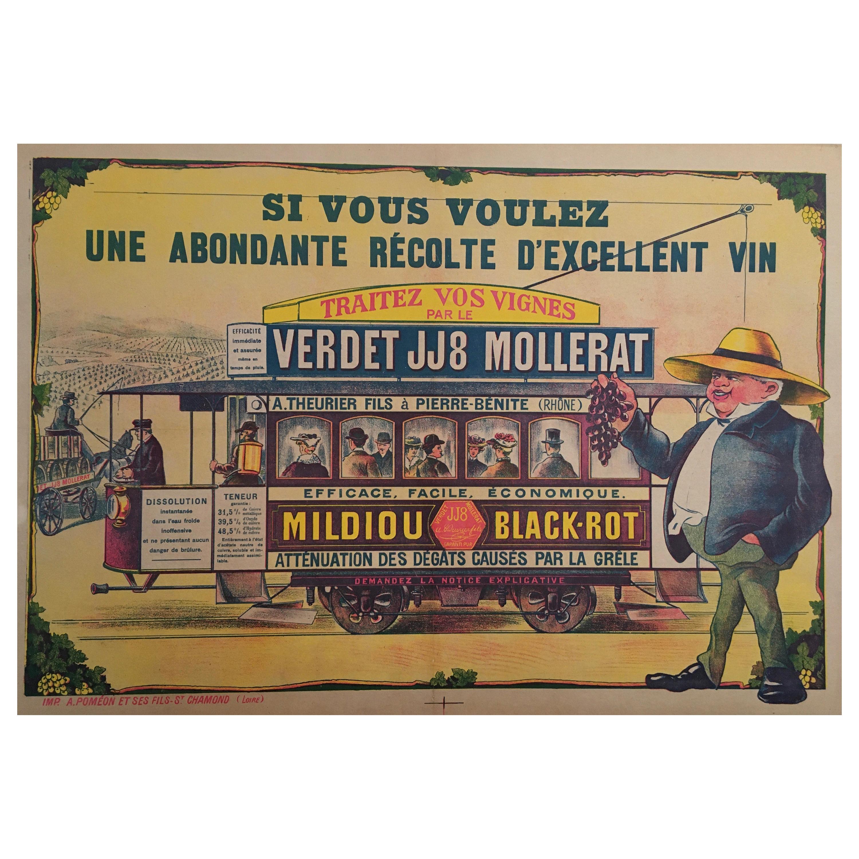 Early 20th Century Vintage French Wine Lithograph, 'Traitez Vos Vignes'