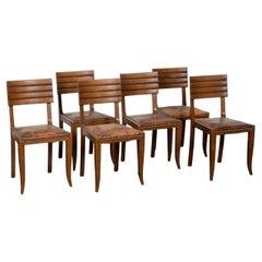 Early 20th Century Antique French Wood and Leather Dining Chairs (Set of 6)