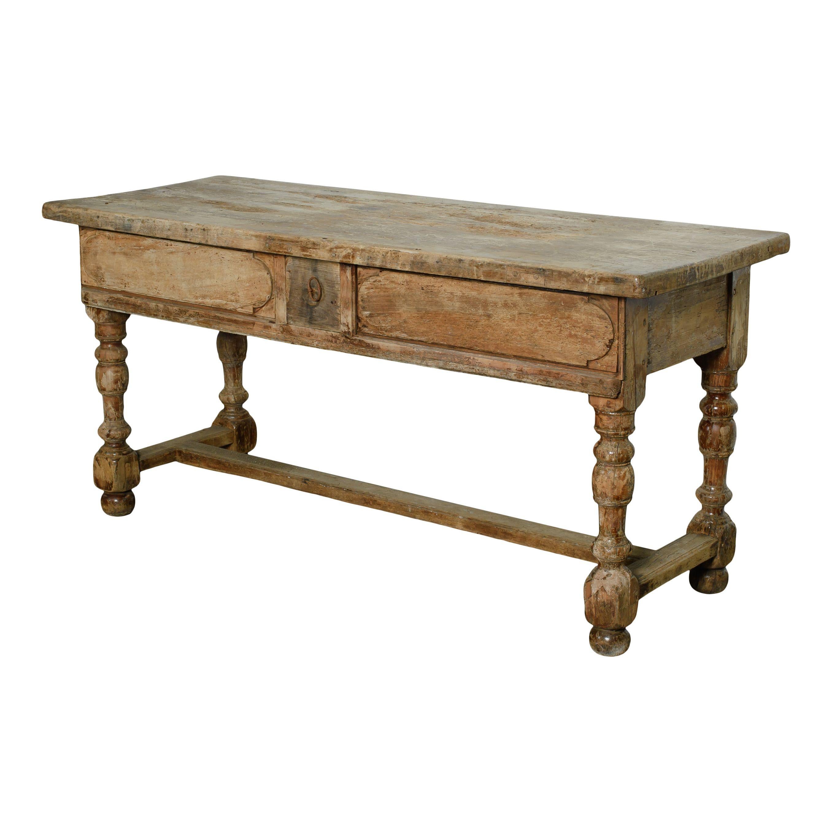 Early 20th Century Vintage French Wood Table With Drawer In Good Condition In Fullerton, CA
