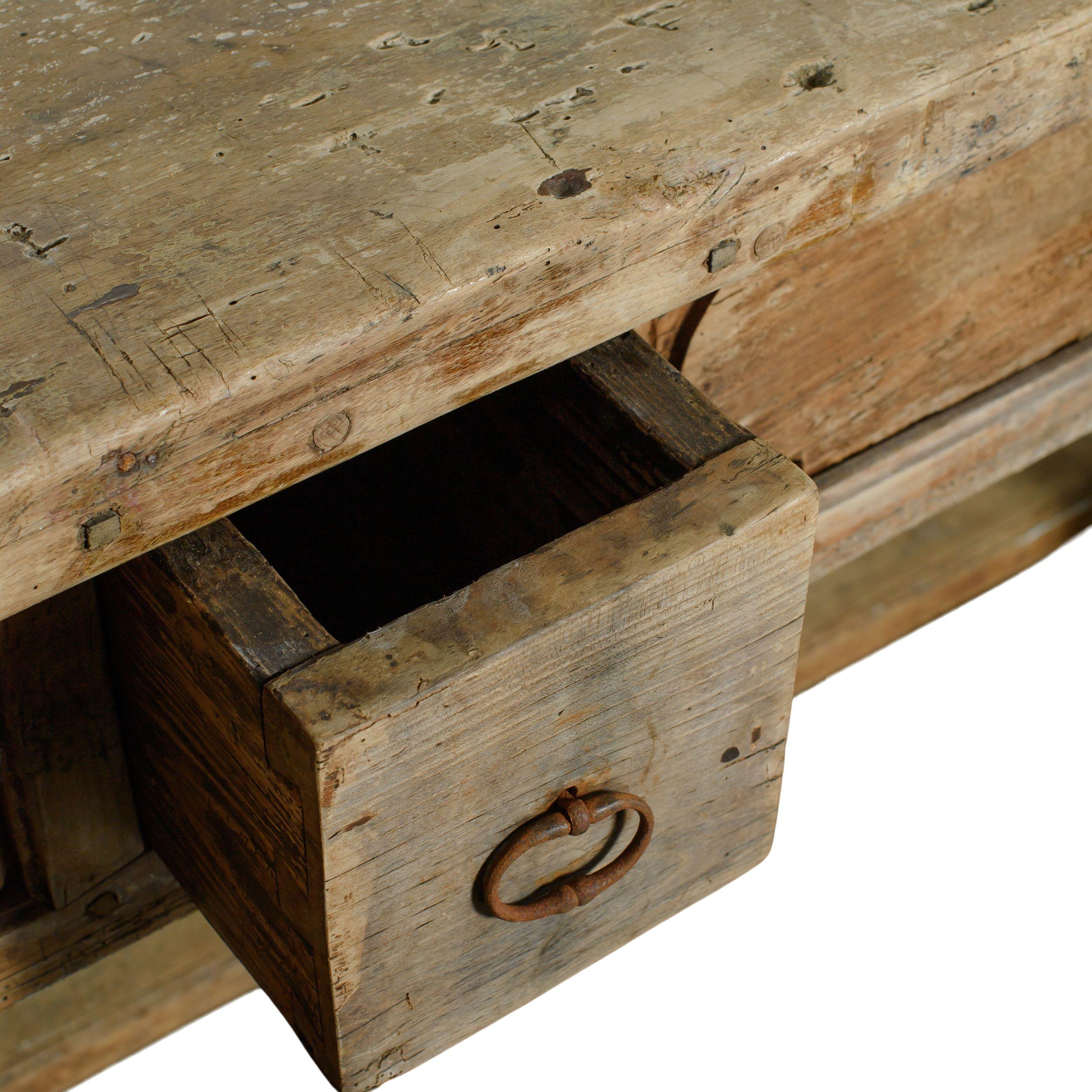 Early 20th Century Vintage French Wood Table With Drawer 2
