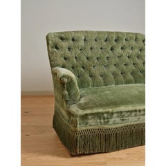 Early 20th Century Vintage Green Fringe Sofa