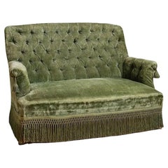 Early 20th Century Vintage Green Fringe Sofa