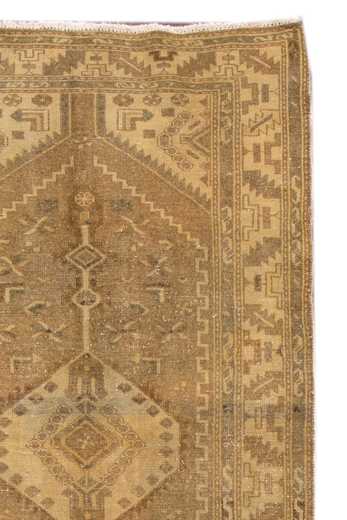 Beautiful Antique Hamadan Runner Rug with a beige field and brown accents with an all over geometric design. 

This rug measures 3' 6
