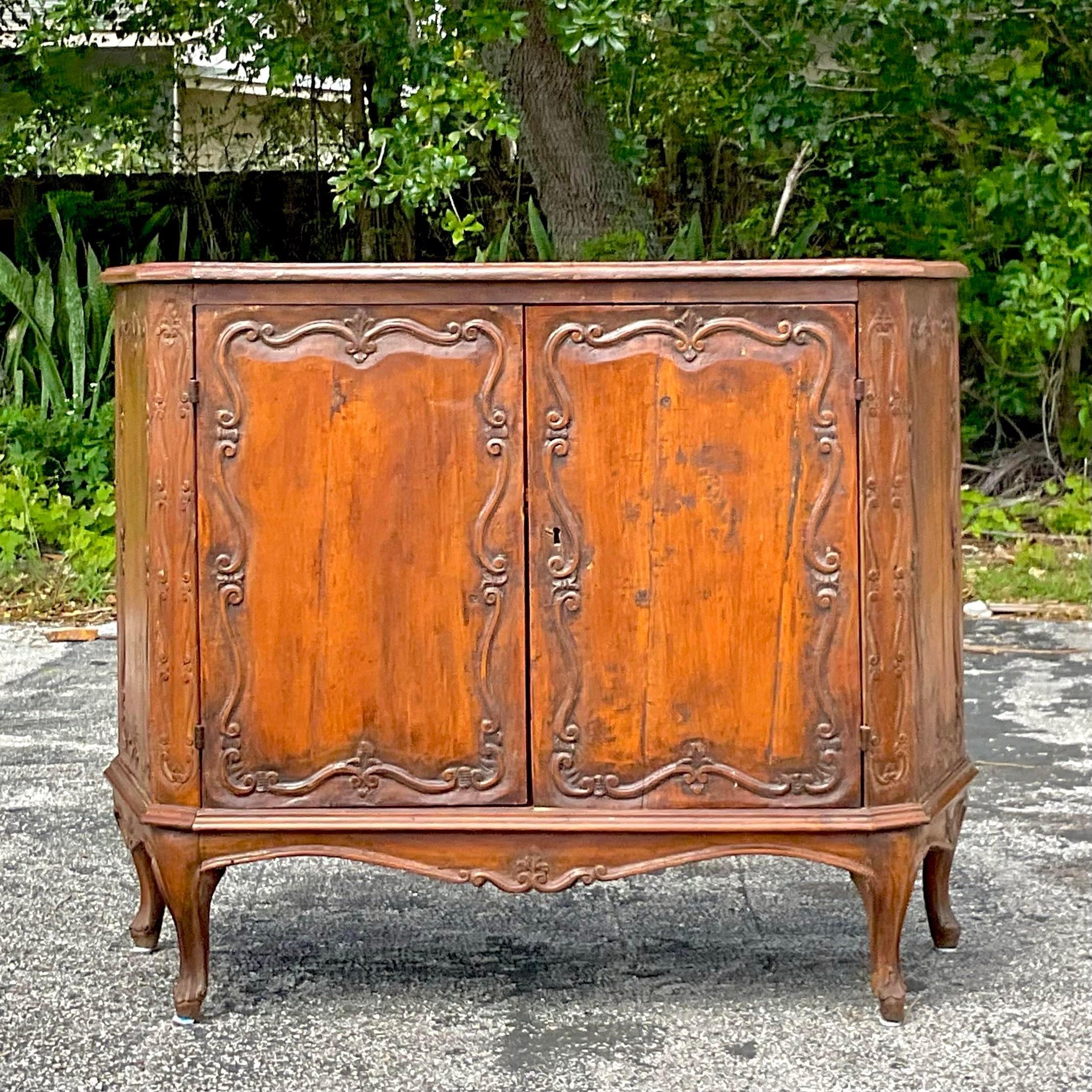 Wood Early 20th Century Vintage Italian Carved Console Cabinet For Sale