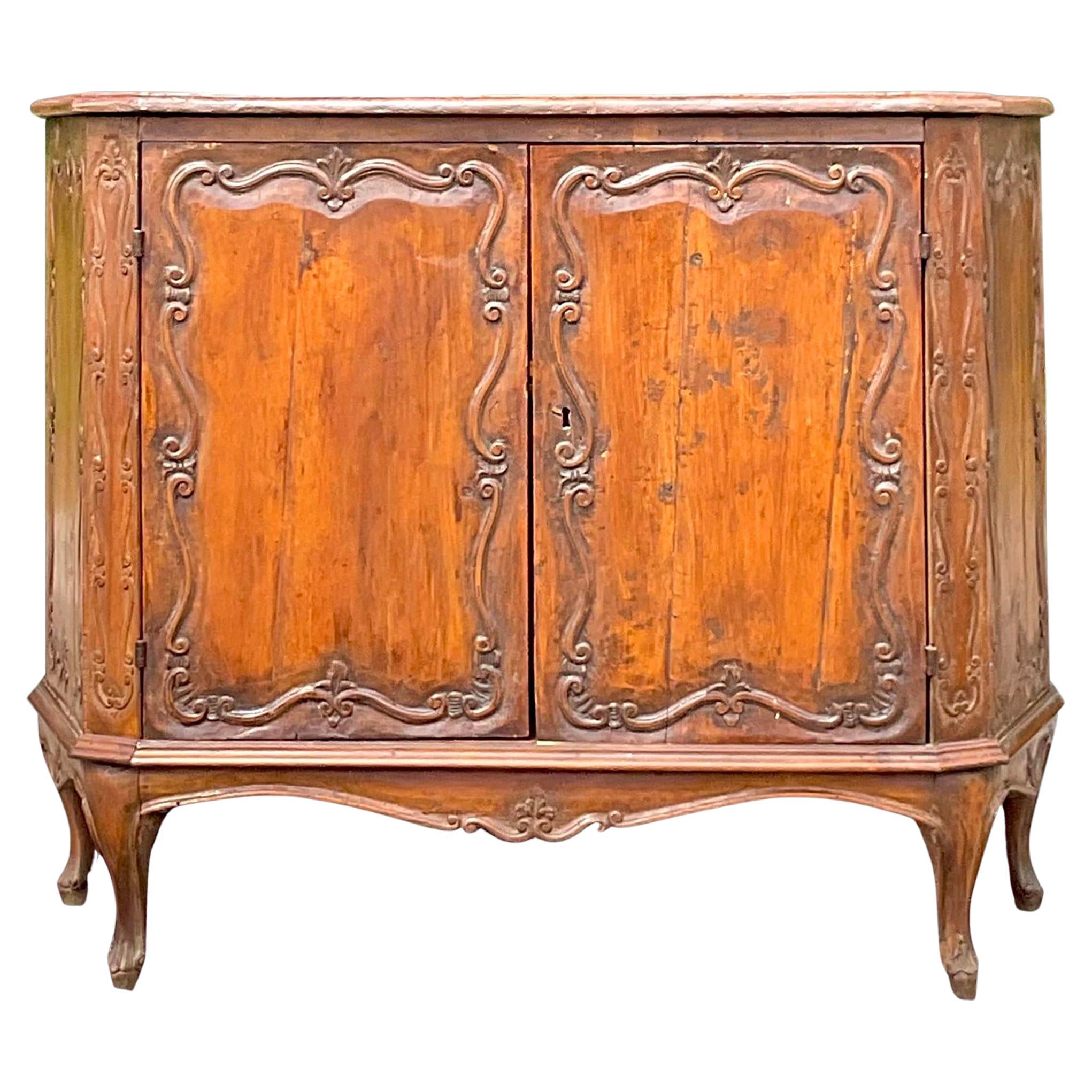 Early 20th Century Vintage Italian Carved Console Cabinet For Sale