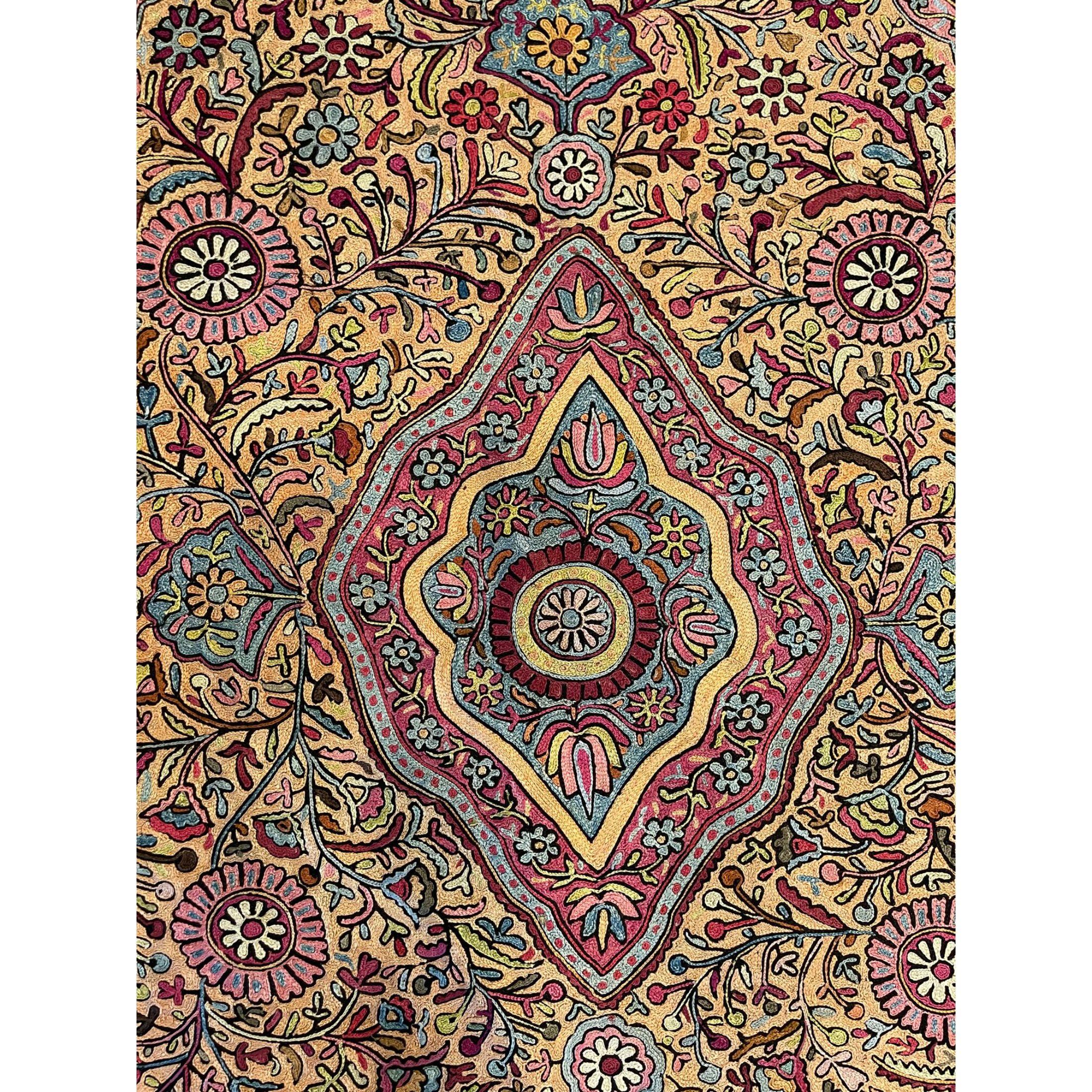 A Kashmir rug is a hand-knotted oriental rug from Kashmir valley in India, which is associated with Kashmiri handicrafts. Kashmir rugs or carpets have intricate designs that are primarily oriental, floral style in a range of colors, sizes and