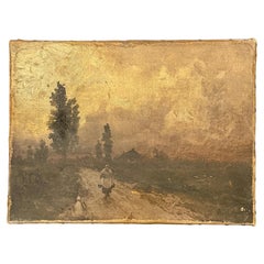 Early 20th Century Vintage Landscape Painting on Canvas, Signed