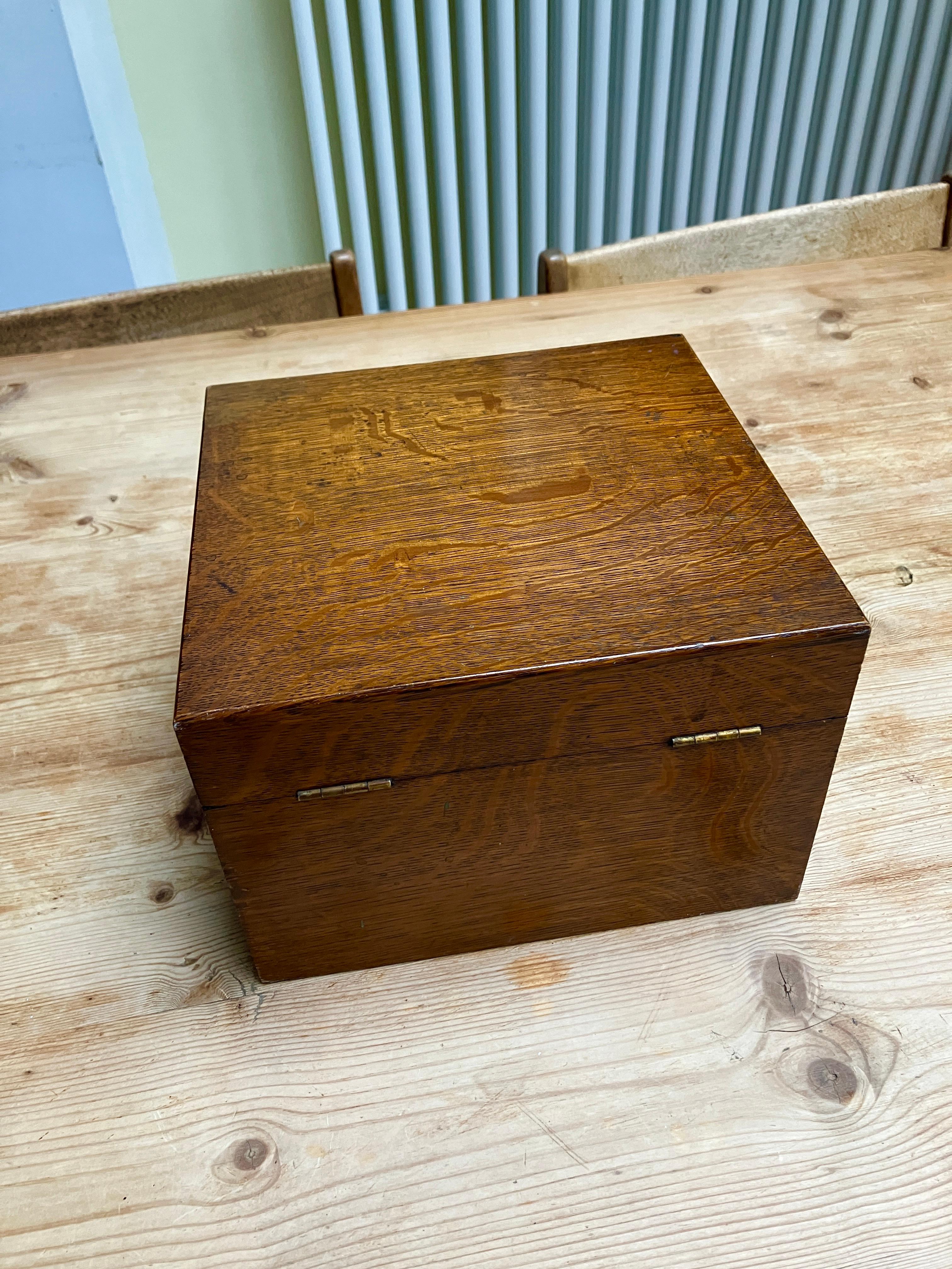 Mid-20th Century Early 20th Century Vintage Oak Storage Box for Letters & Filing For Sale