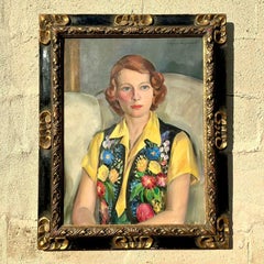 Ritratto originale a olio su tela dei primi del Novecento, in stile Regency, su tela