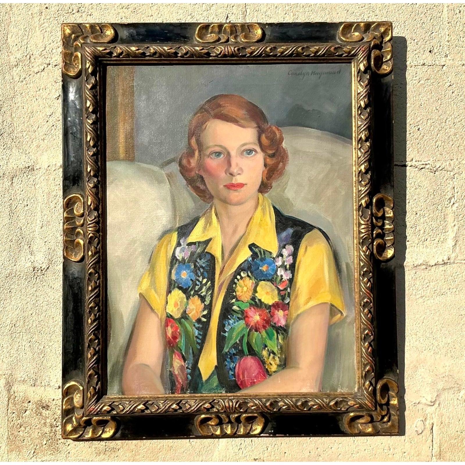 Tela Ritratto originale a olio su tela dei primi del Novecento, in stile Regency, su tela in vendita