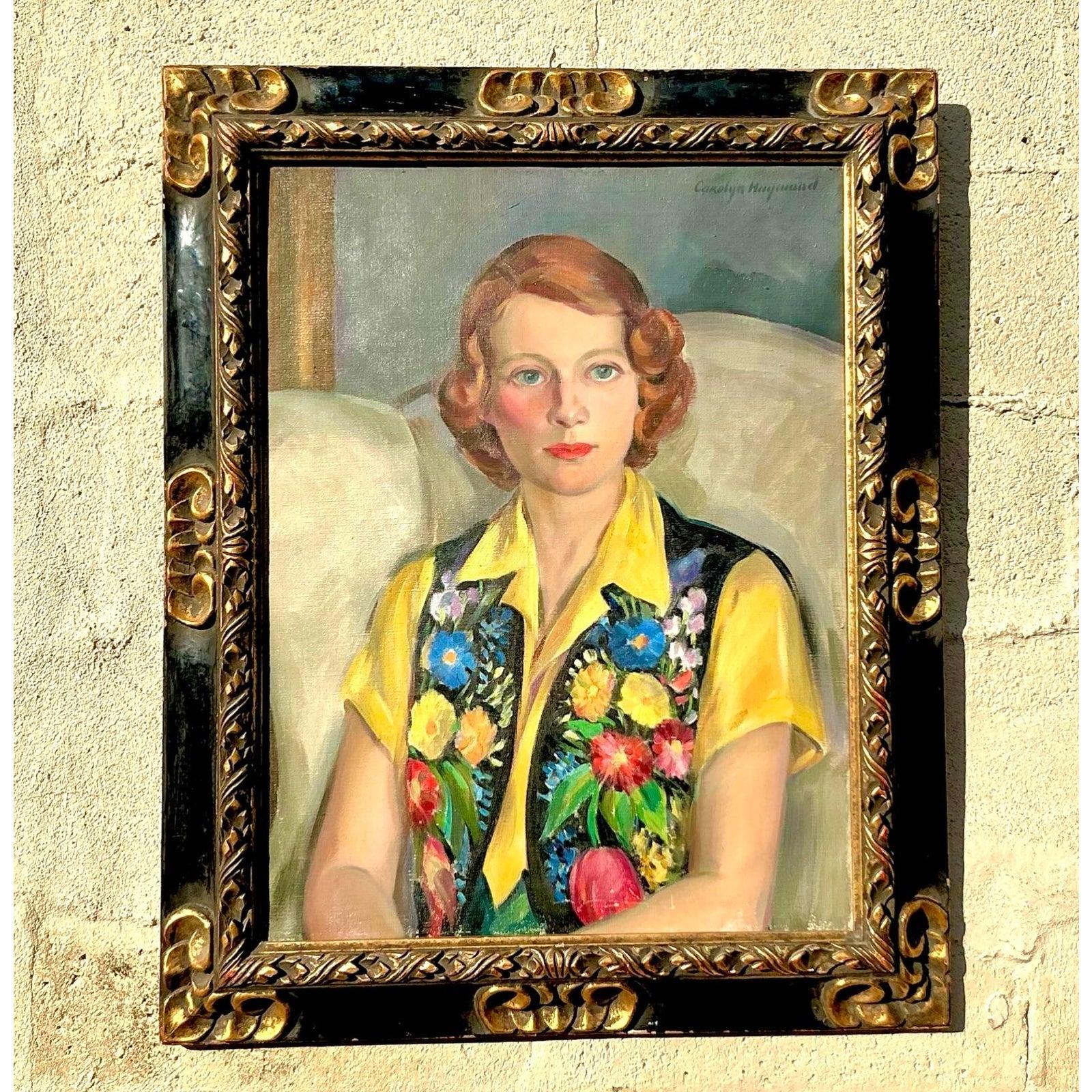 Ritratto originale a olio su tela dei primi del Novecento, in stile Regency, su tela in vendita 1