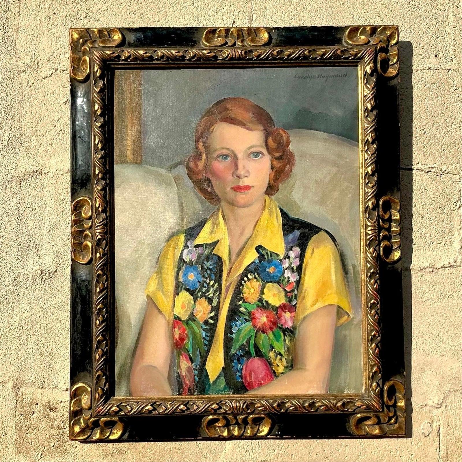 Ritratto originale a olio su tela dei primi del Novecento, in stile Regency, su tela in vendita 3