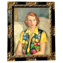 Early 20th Century Vintage Regency Original Oil Portrait on Canvas