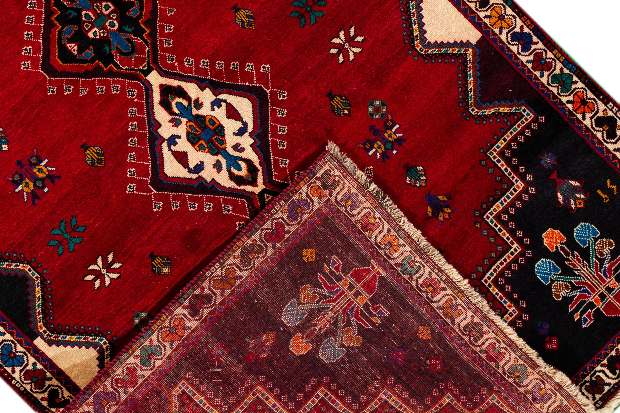 Persian Early 20th Century Vintage Shiraz Wool Rug For Sale