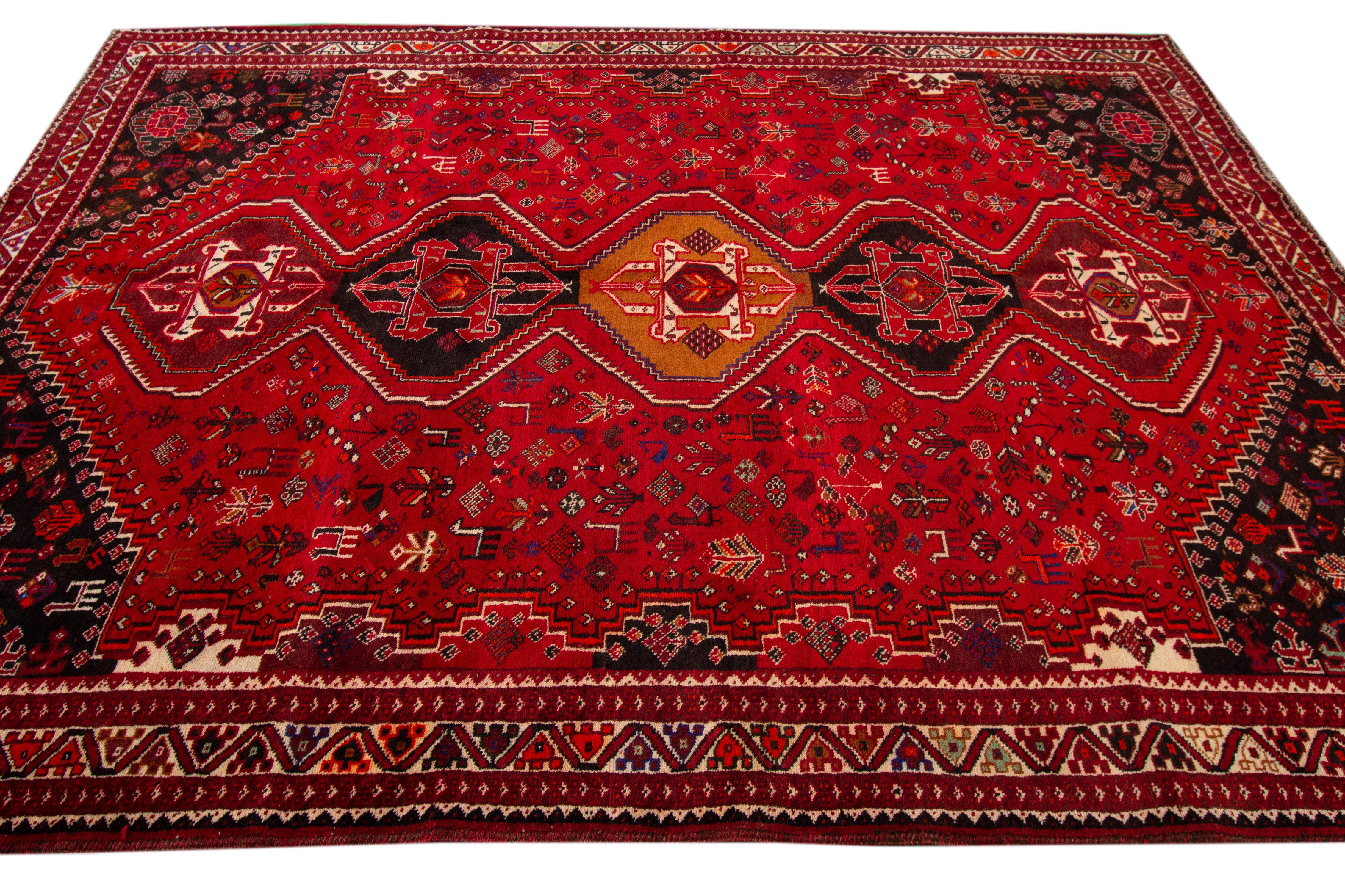 Hand-Knotted Early 20th Century Vintage Shiraz Wool Rug