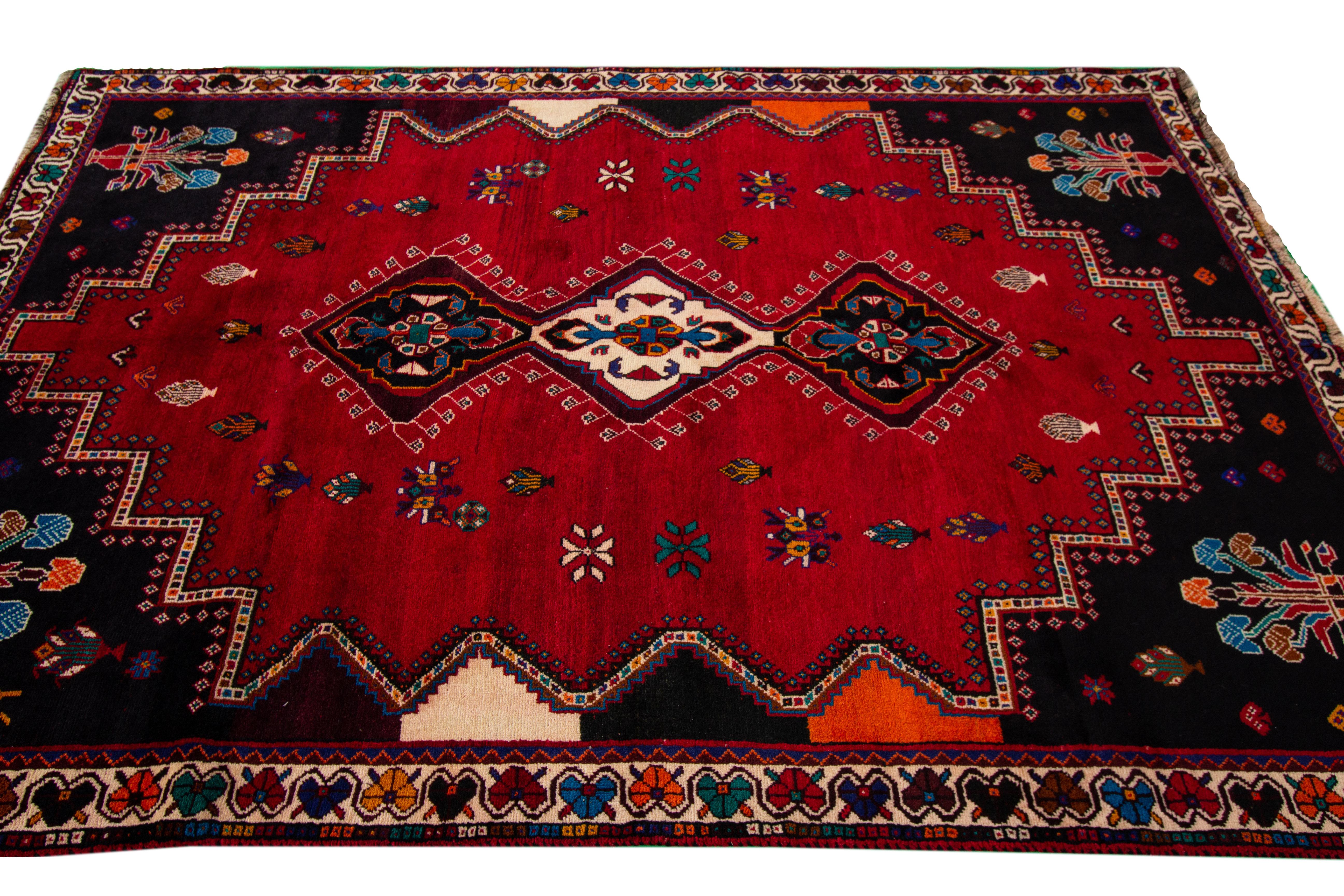 Hand-Knotted Early 20th Century Vintage Shiraz Wool Rug For Sale