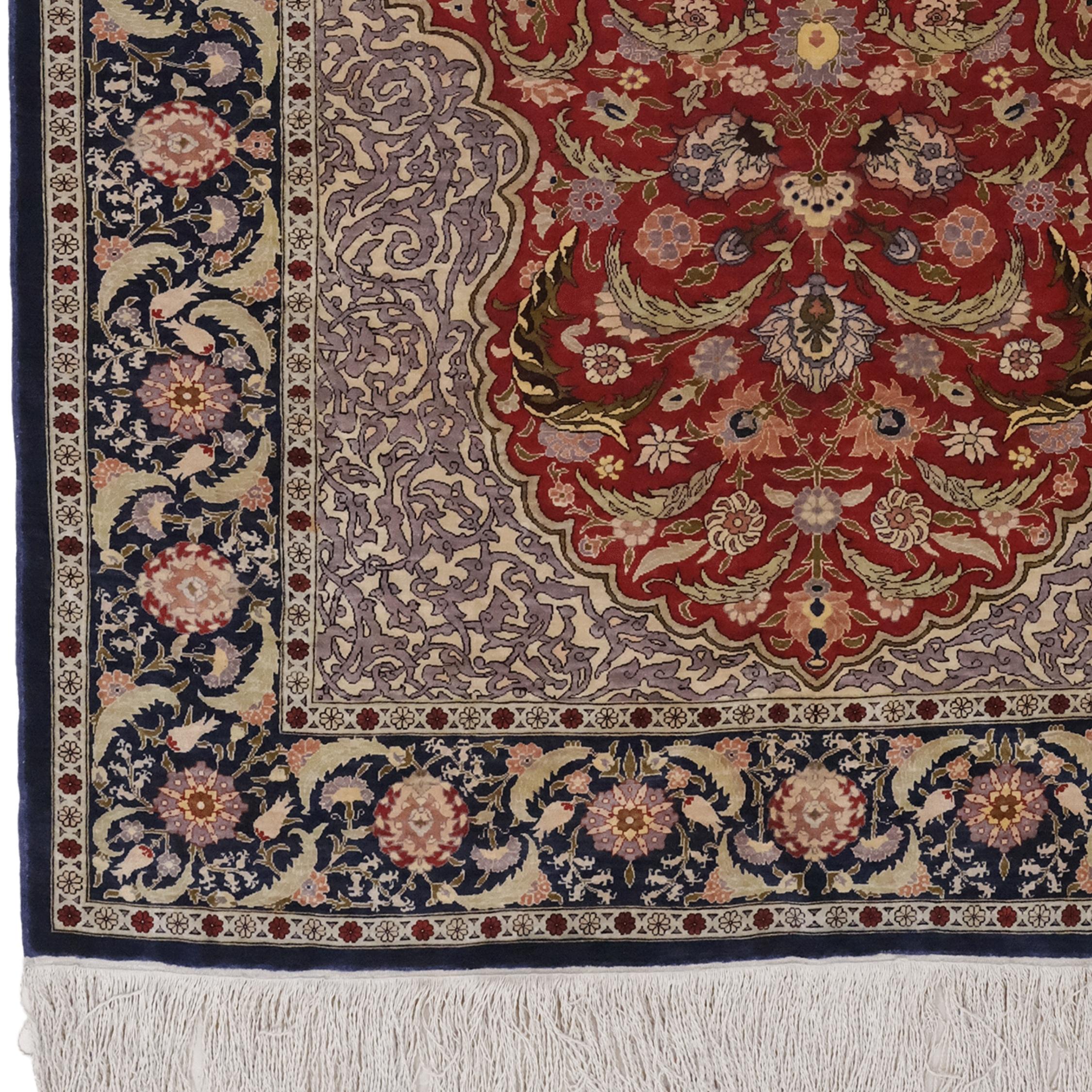 Add elegant history and luxury to your home with this extraordinary early 20th-century silk rug from Türkiye's Hereke weaving tradition. Famous for its carpets produced specifically for palaces during the Ottoman Empire, Hereke remains a symbol of