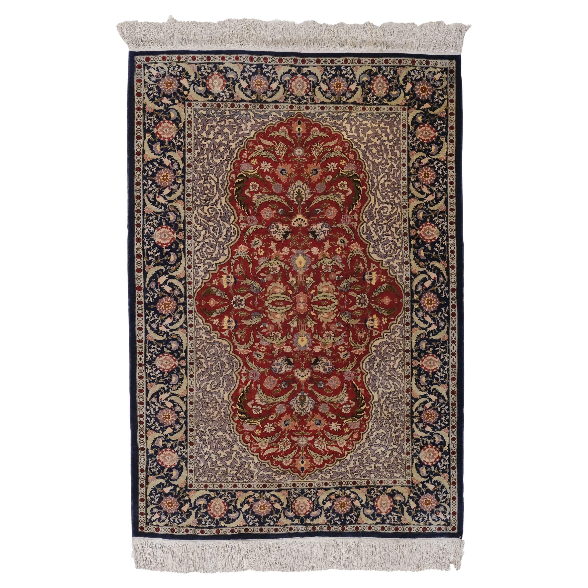 Tapis Hereke en soie vintage du début du 20e siècle