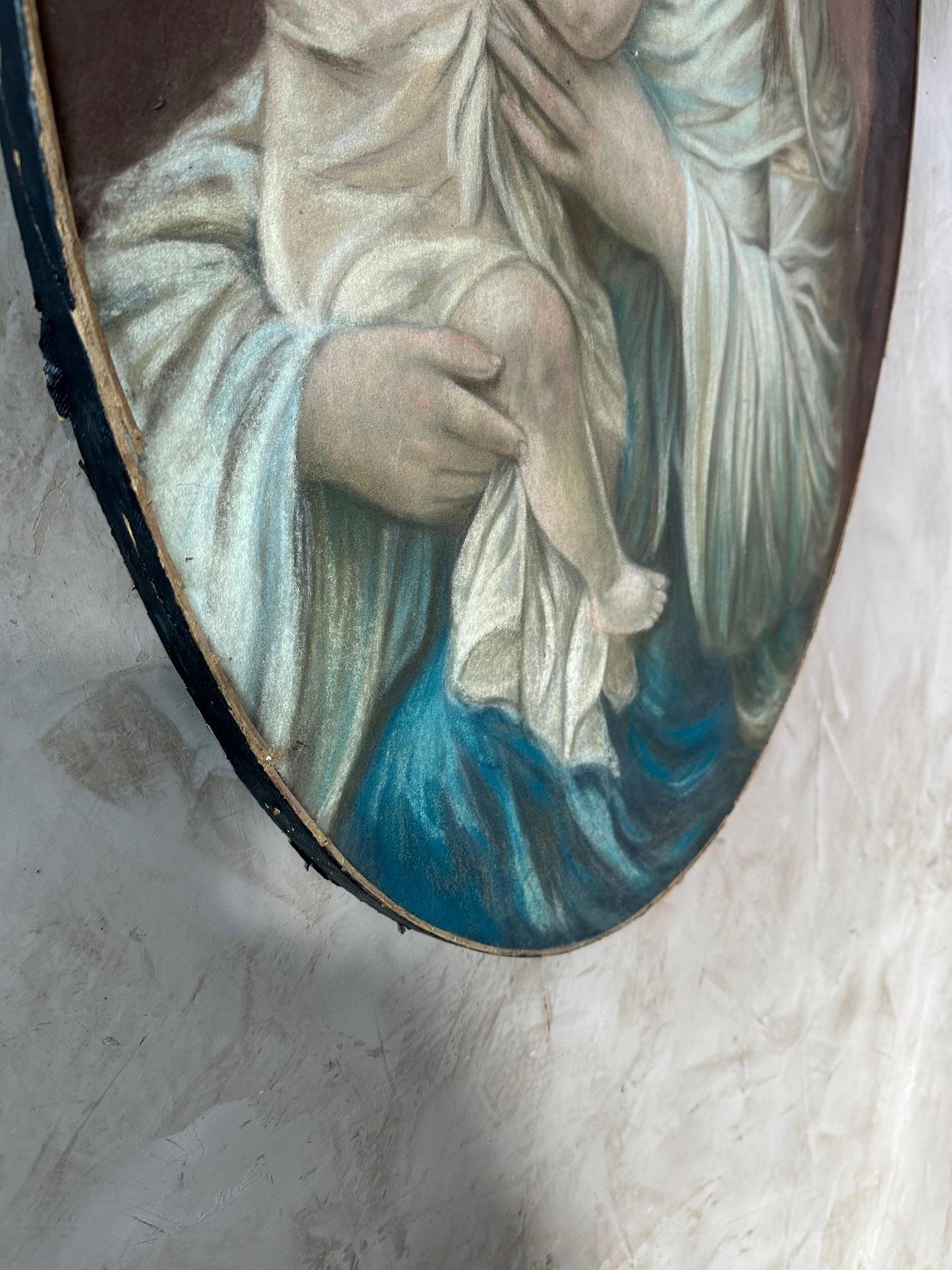 Pintura de la Virgen y el Niño de principios del siglo XX, 1900 en venta 5