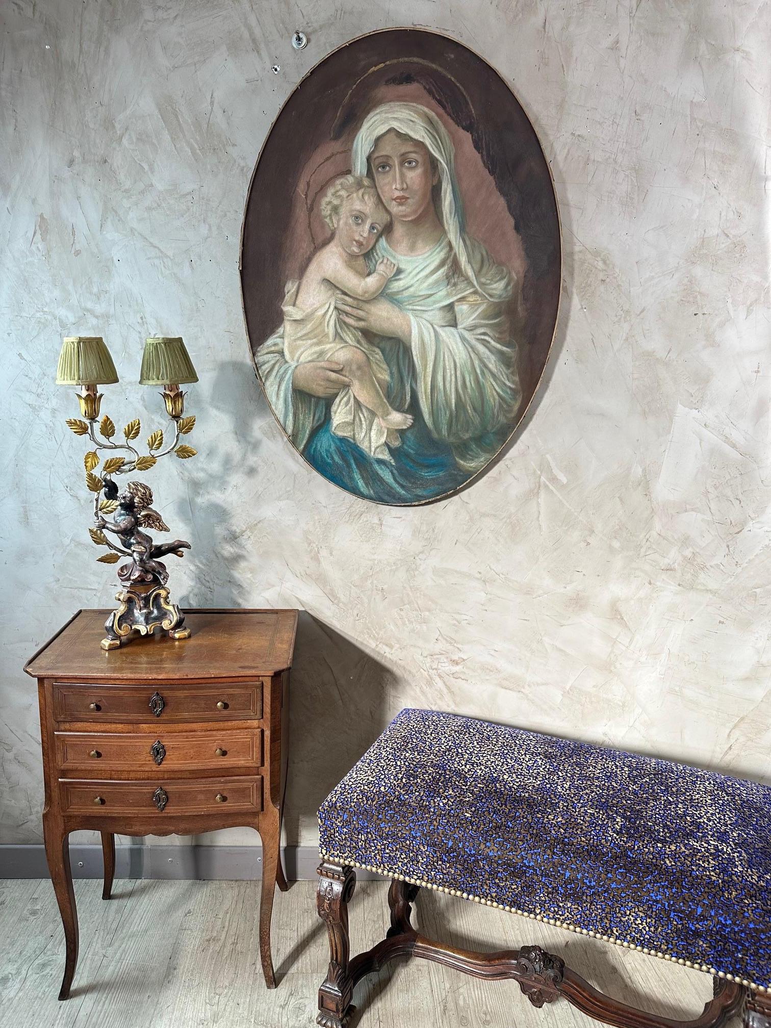 Pintura de la Virgen y el Niño de principios del siglo XX, 1900 en venta 6