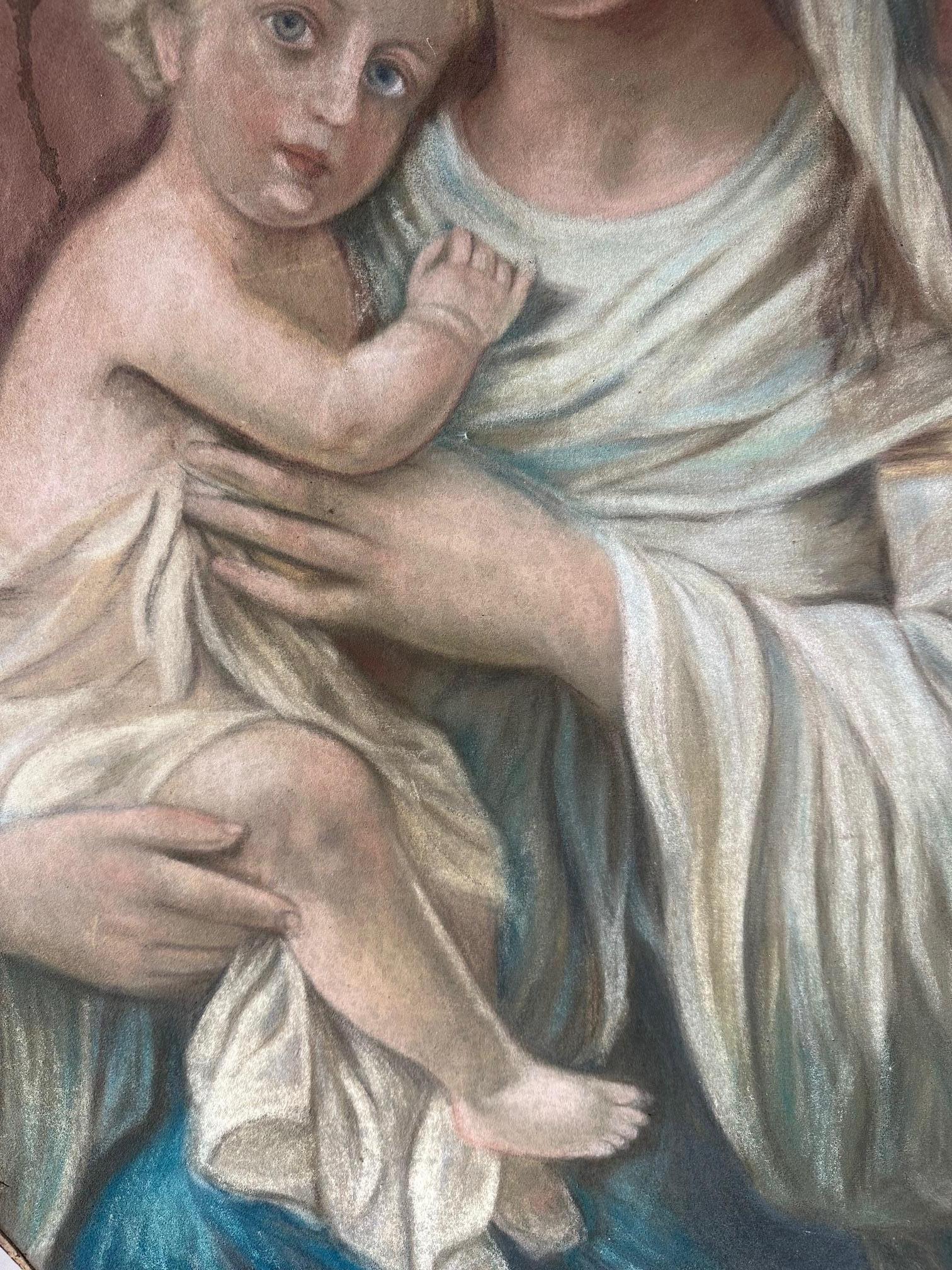 Pintura de la Virgen y el Niño de principios del siglo XX, 1900 en Bueno estado para la venta en LEGNY, FR