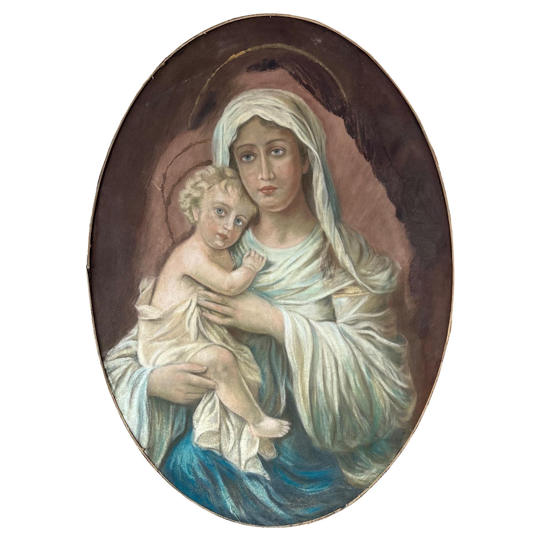 Pintura de la Virgen y el Niño de principios del siglo XX, 1900