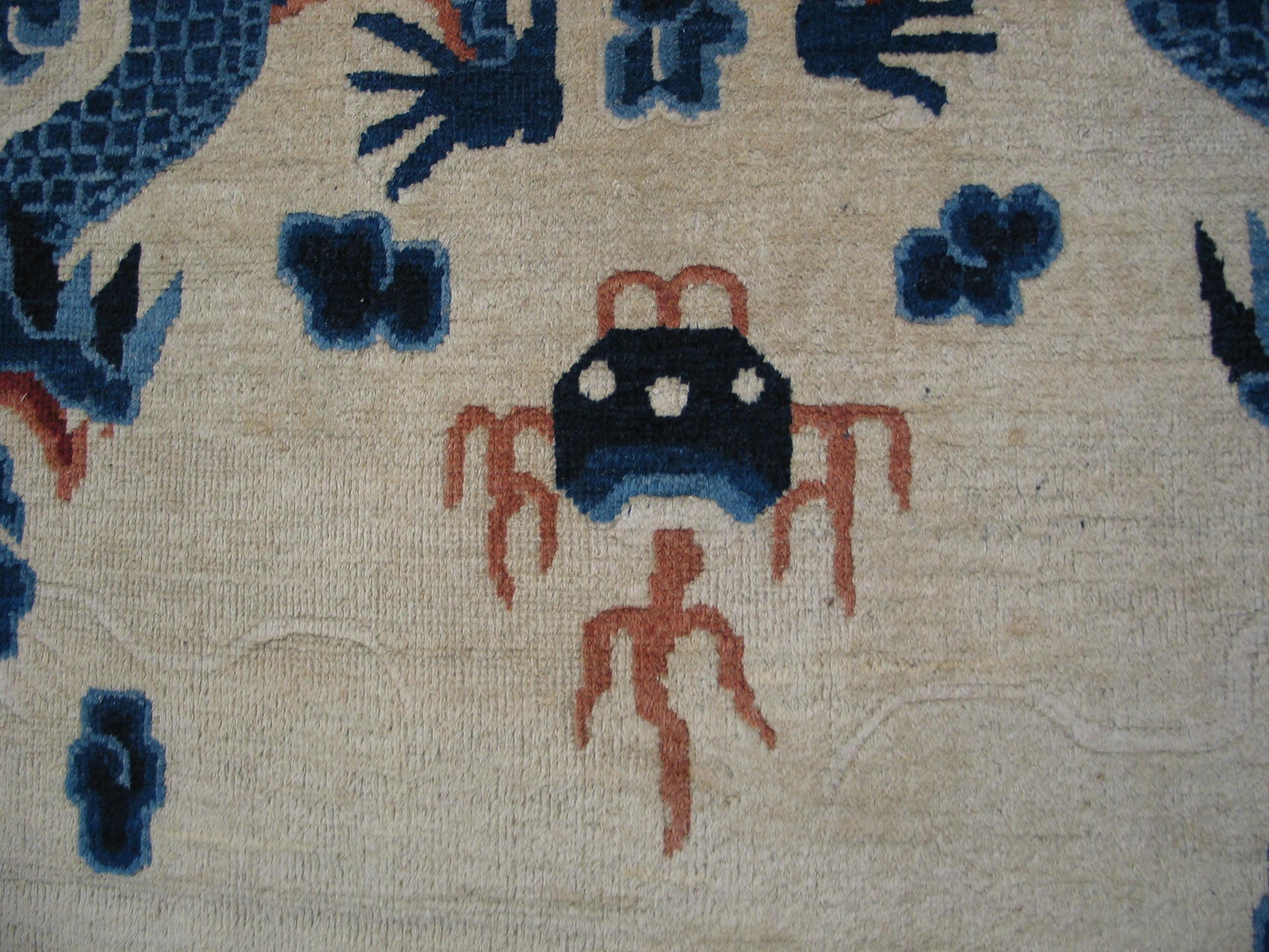 Wool Early 20th Century W. Chinese Ningxia Dragon Carpet ( 9' x 11'8