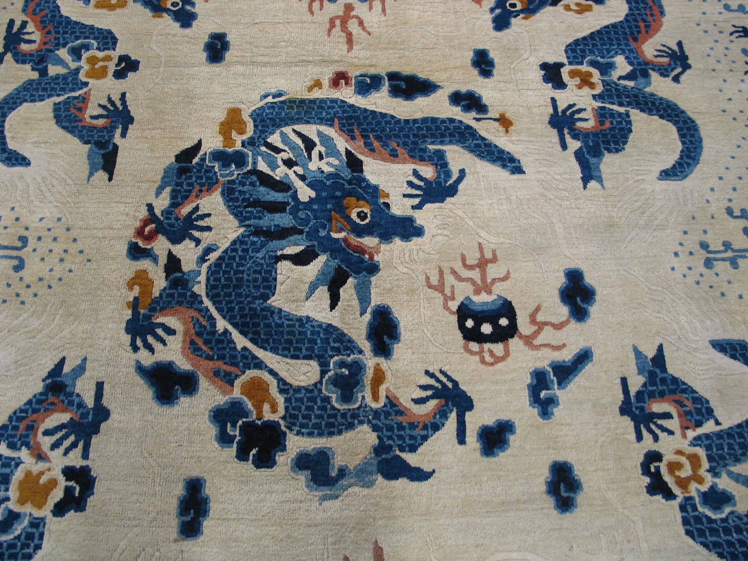 Early 20th Century W. Chinese Ningxia Dragon Carpet ( 9' x 11'8