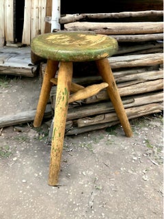 early 20th Century Wabi Sabi 3 Leg Workshop Stool, German Folkart Around 1910s