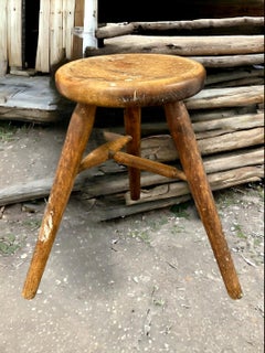 early 20th Century Wabi Sabi 3 Leg Workshop Stool, German Folkart Around 1910s