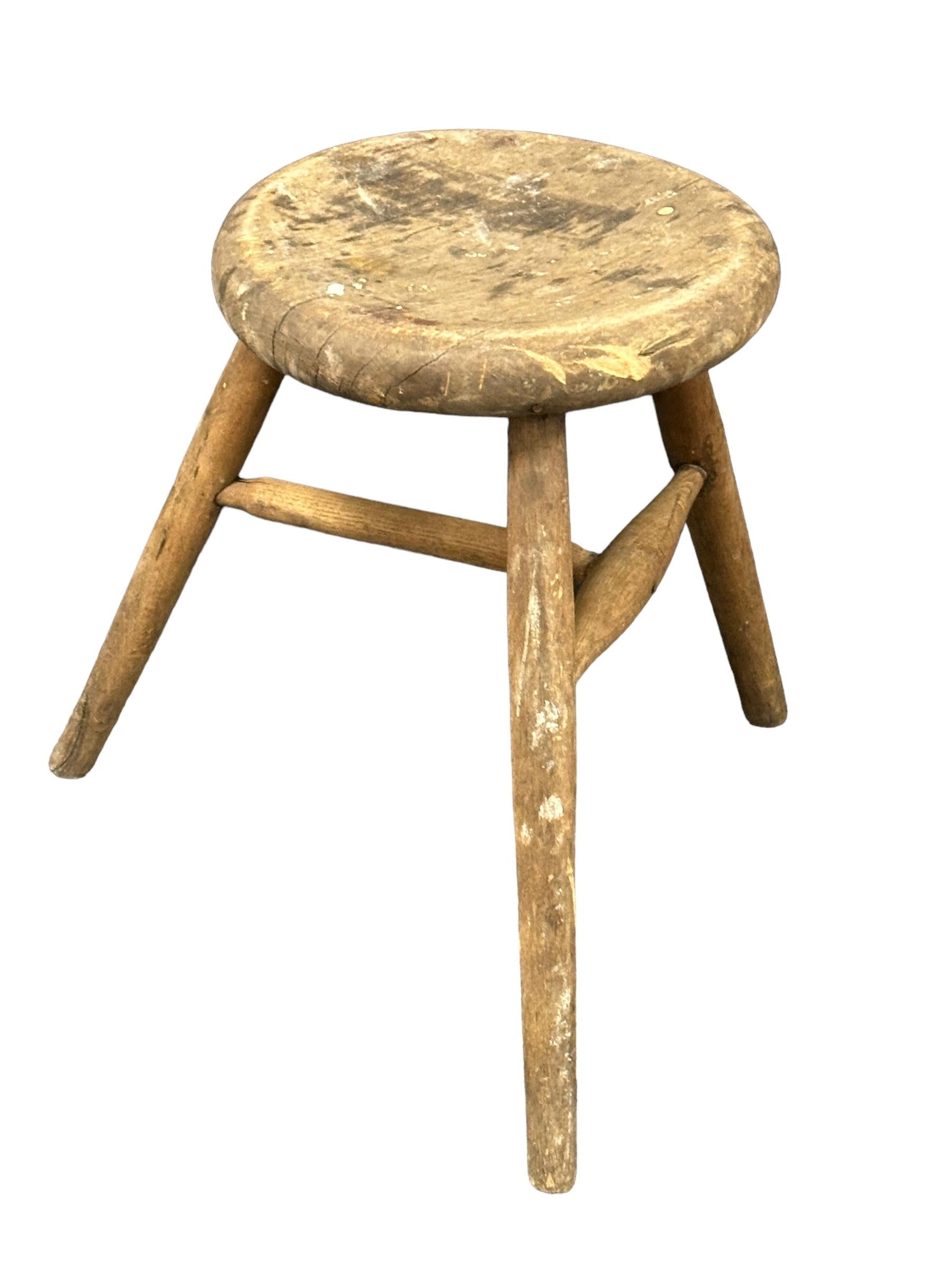 Folk Art early 20th Century Wabi Sabi 3 Leg Workshop Stool, German Folkart Around 1910s For Sale