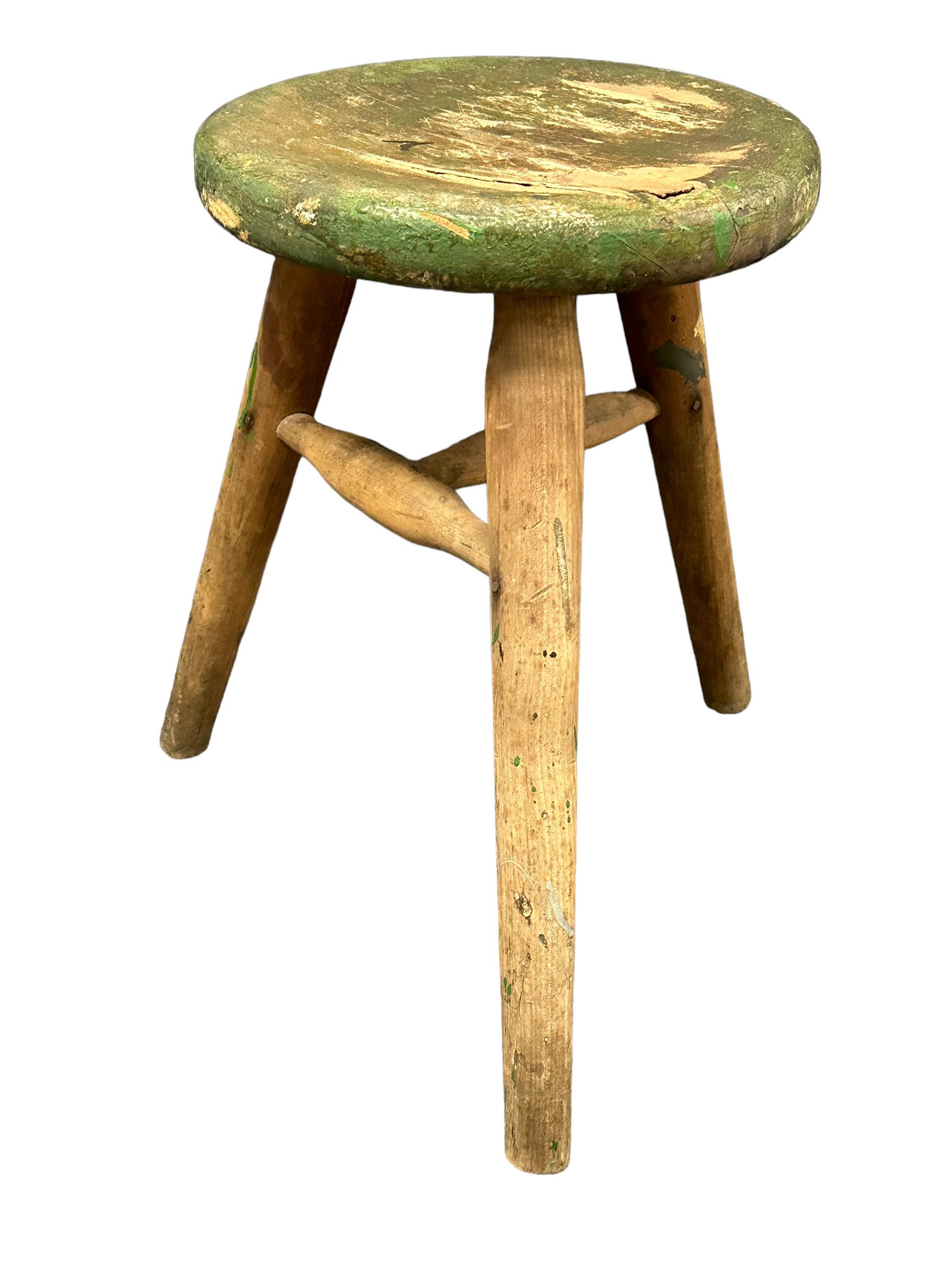 Wood early 20th Century Wabi Sabi 3 Leg Workshop Stool, German Folkart Around 1910s For Sale