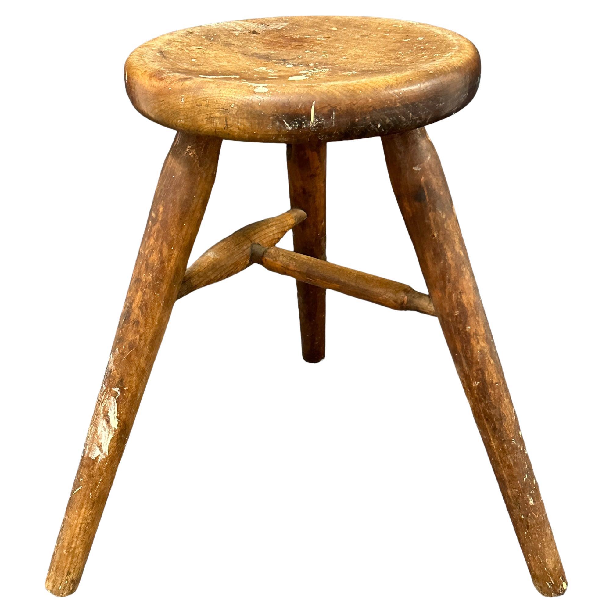 early 20th Century Wabi Sabi 3 Leg Workshop Stool, German Folkart Around 1910s For Sale