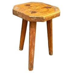 Antique early 20th Century Wabi Sabi 3 Leg Workshop Stool, Italian Folkart Around 1930s