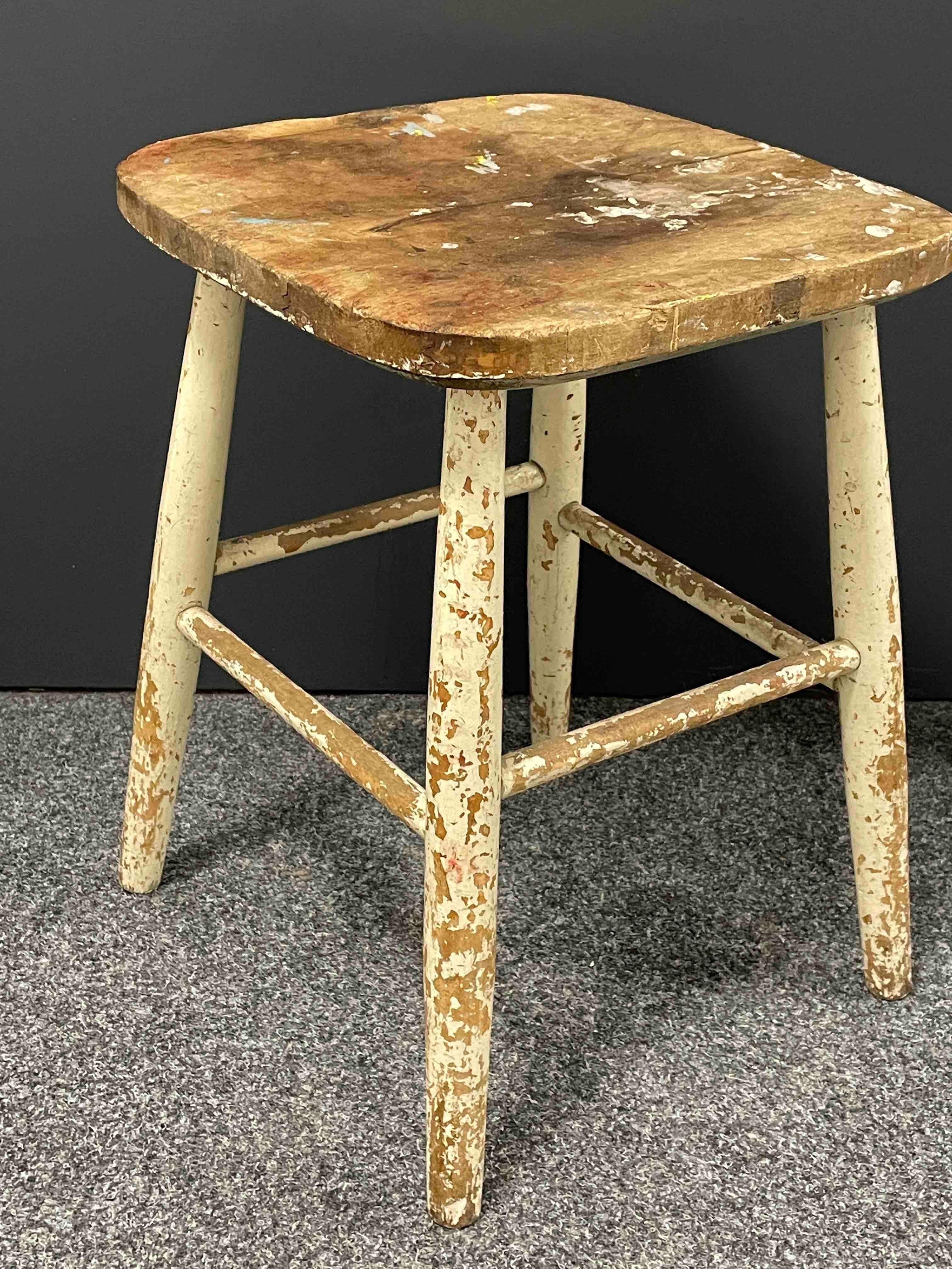 Hand-Crafted Early 20th Century Wabi Sabi 4 Leg Milking Stool Seat, Sweden Around 1910s For Sale