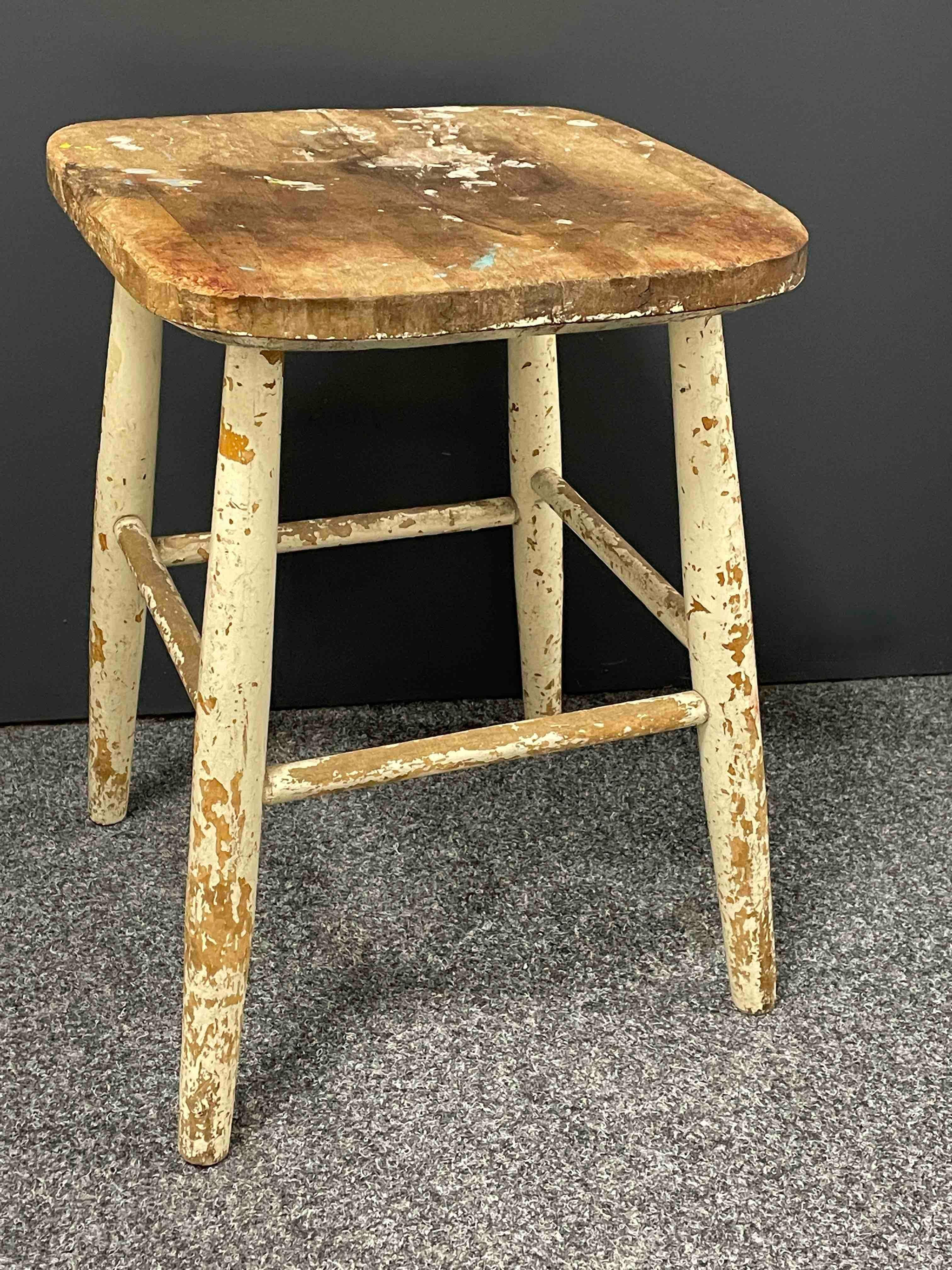 Wood Early 20th Century Wabi Sabi 4 Leg Milking Stool Seat, Sweden Around 1910s For Sale