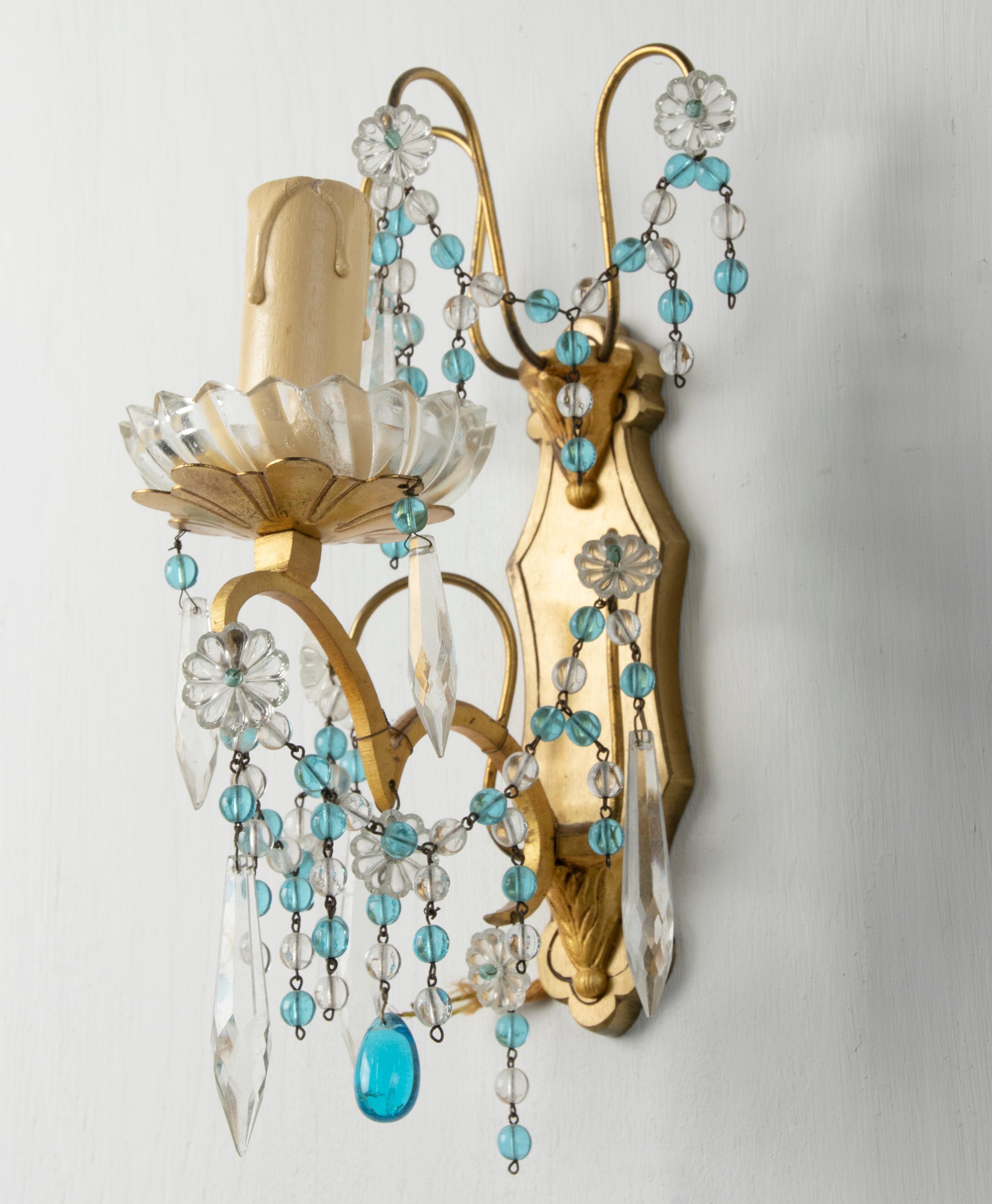 Early 20th Century, Wall Lights / Sconces Blue Glass Drops For Sale 5