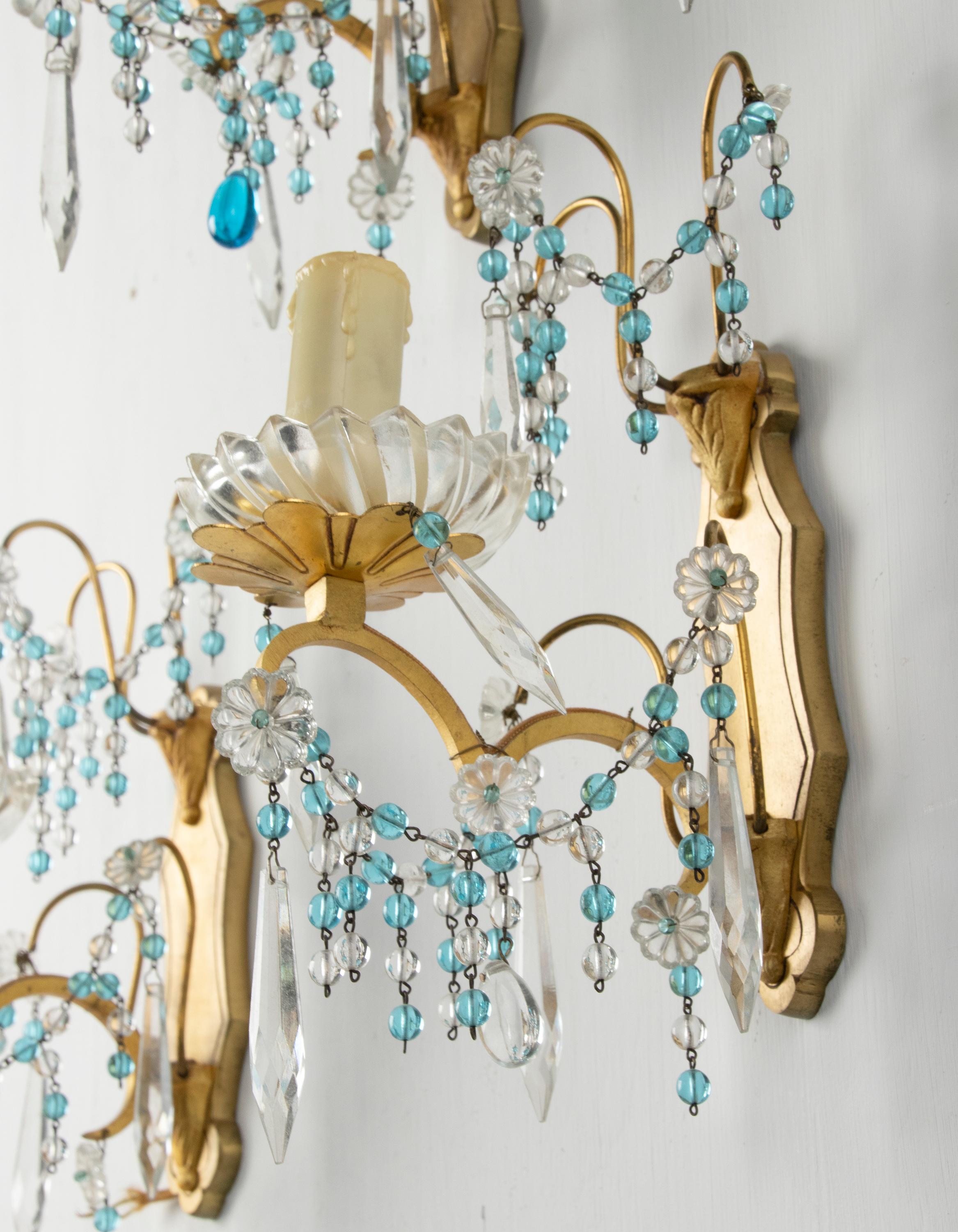 Early 20th Century, Wall Lights / Sconces Blue Glass Drops For Sale 6