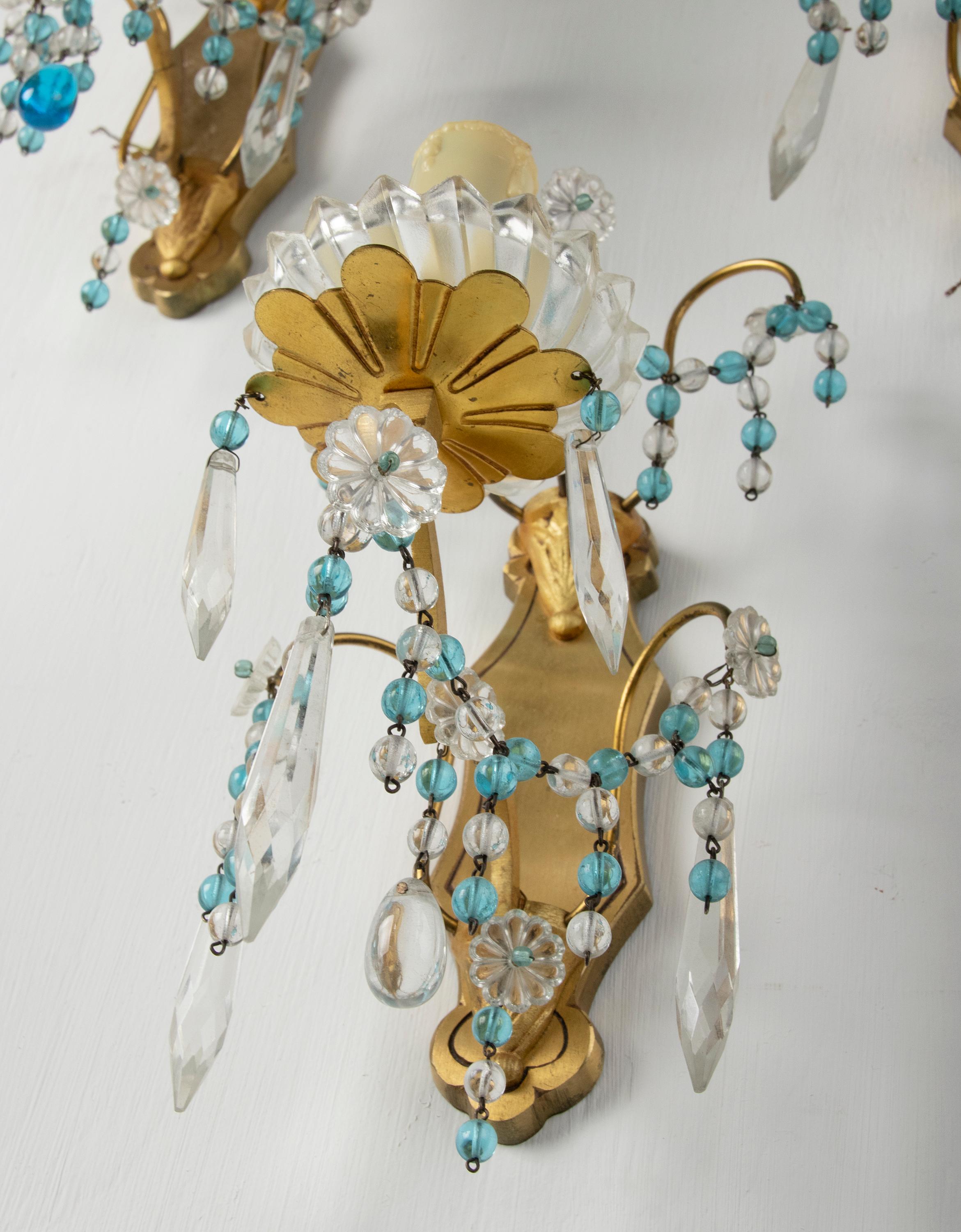 Early 20th Century, Wall Lights / Sconces Blue Glass Drops For Sale 7