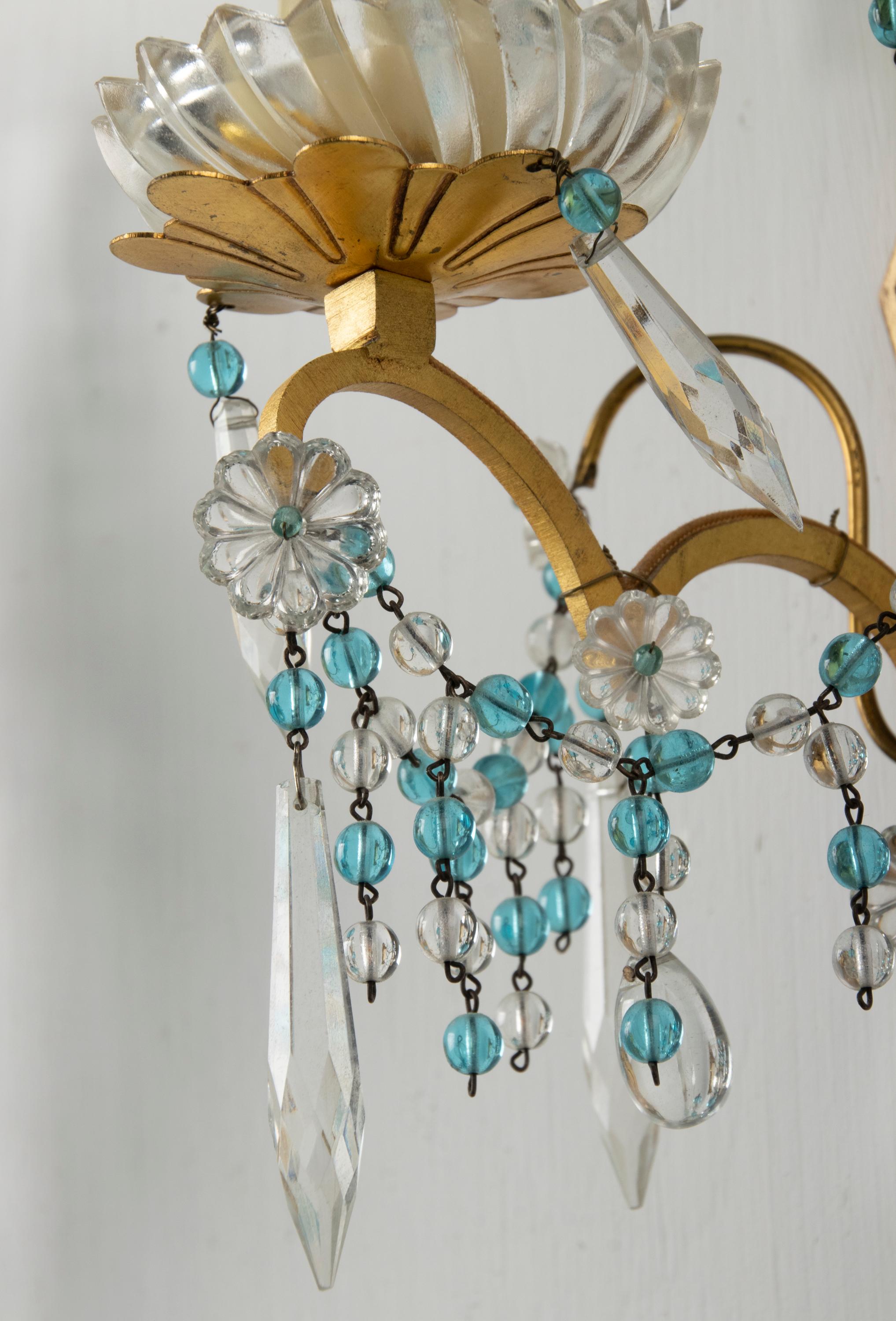 Early 20th Century, Wall Lights / Sconces Blue Glass Drops For Sale 8