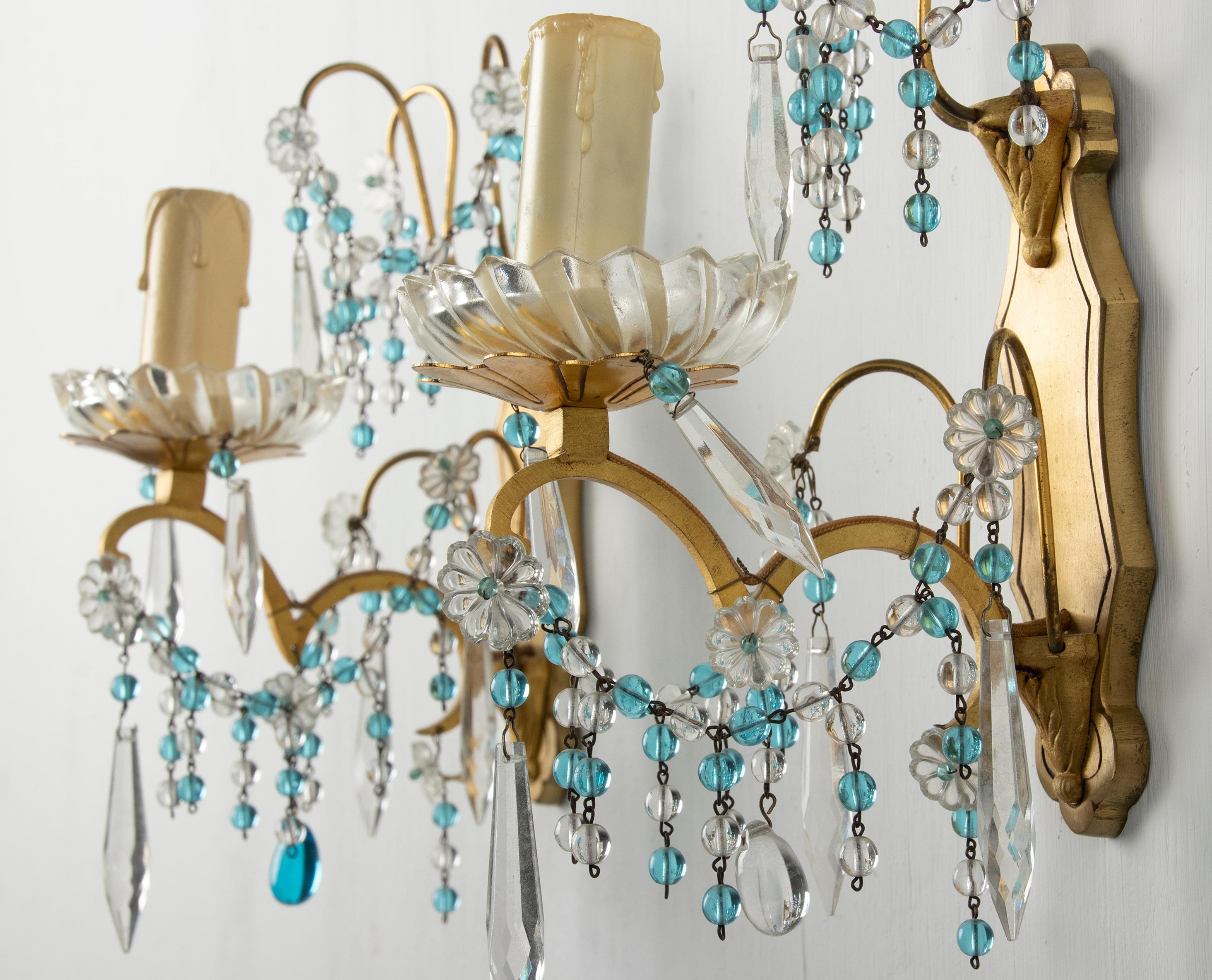 Early 20th Century, Wall Lights / Sconces Blue Glass Drops For Sale 9