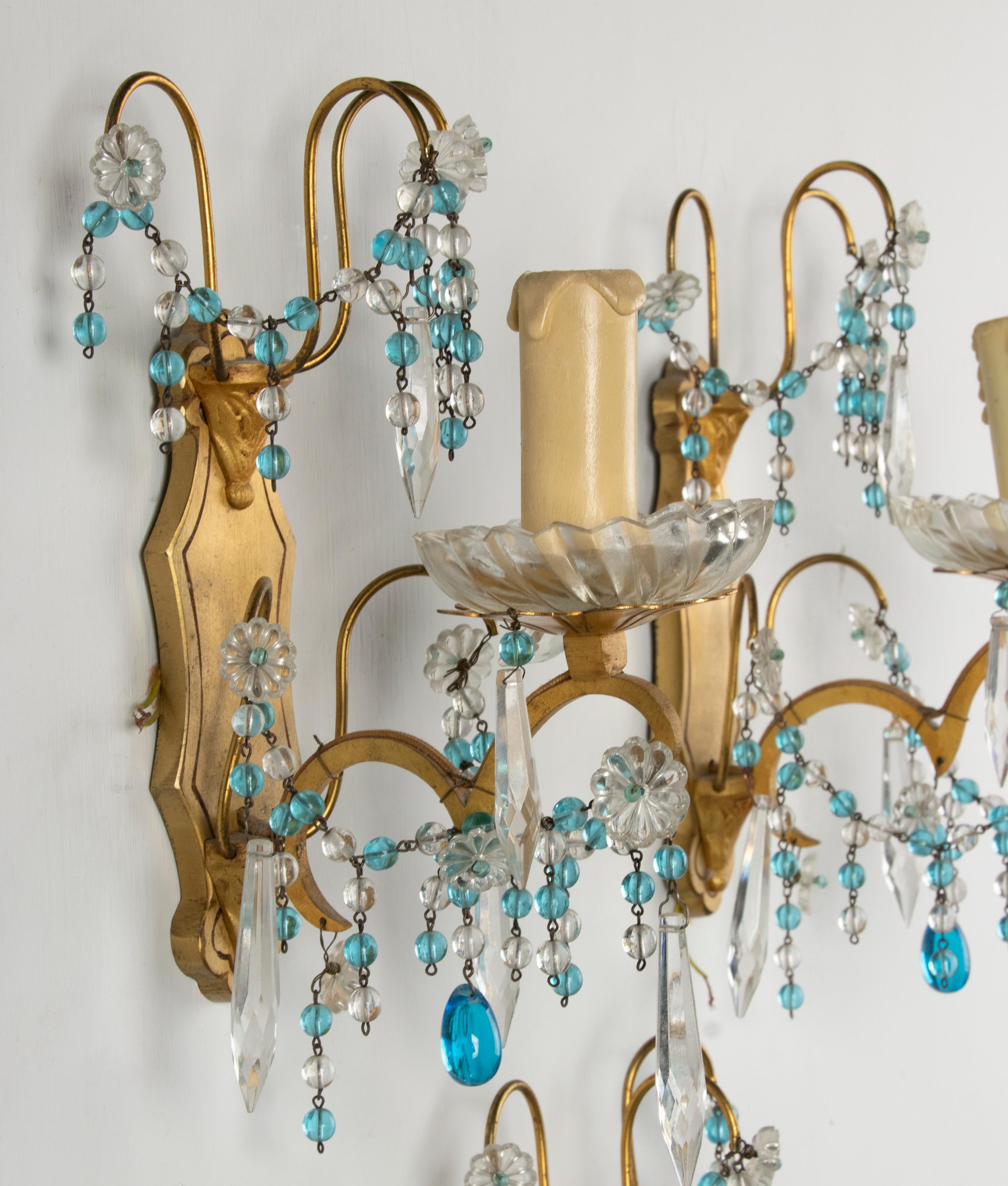 Early 20th Century, Wall Lights / Sconces Blue Glass Drops For Sale 10