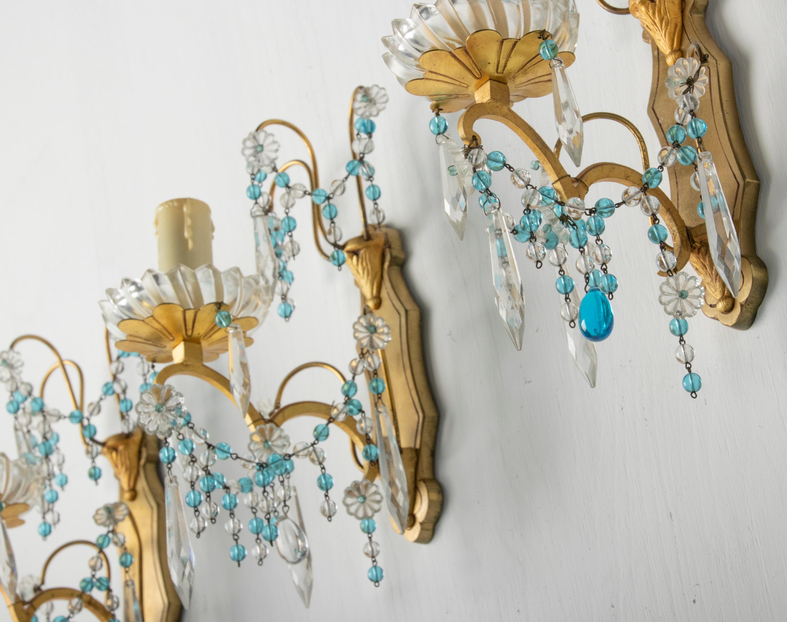 Early 20th Century, Wall Lights / Sconces Blue Glass Drops For Sale 11