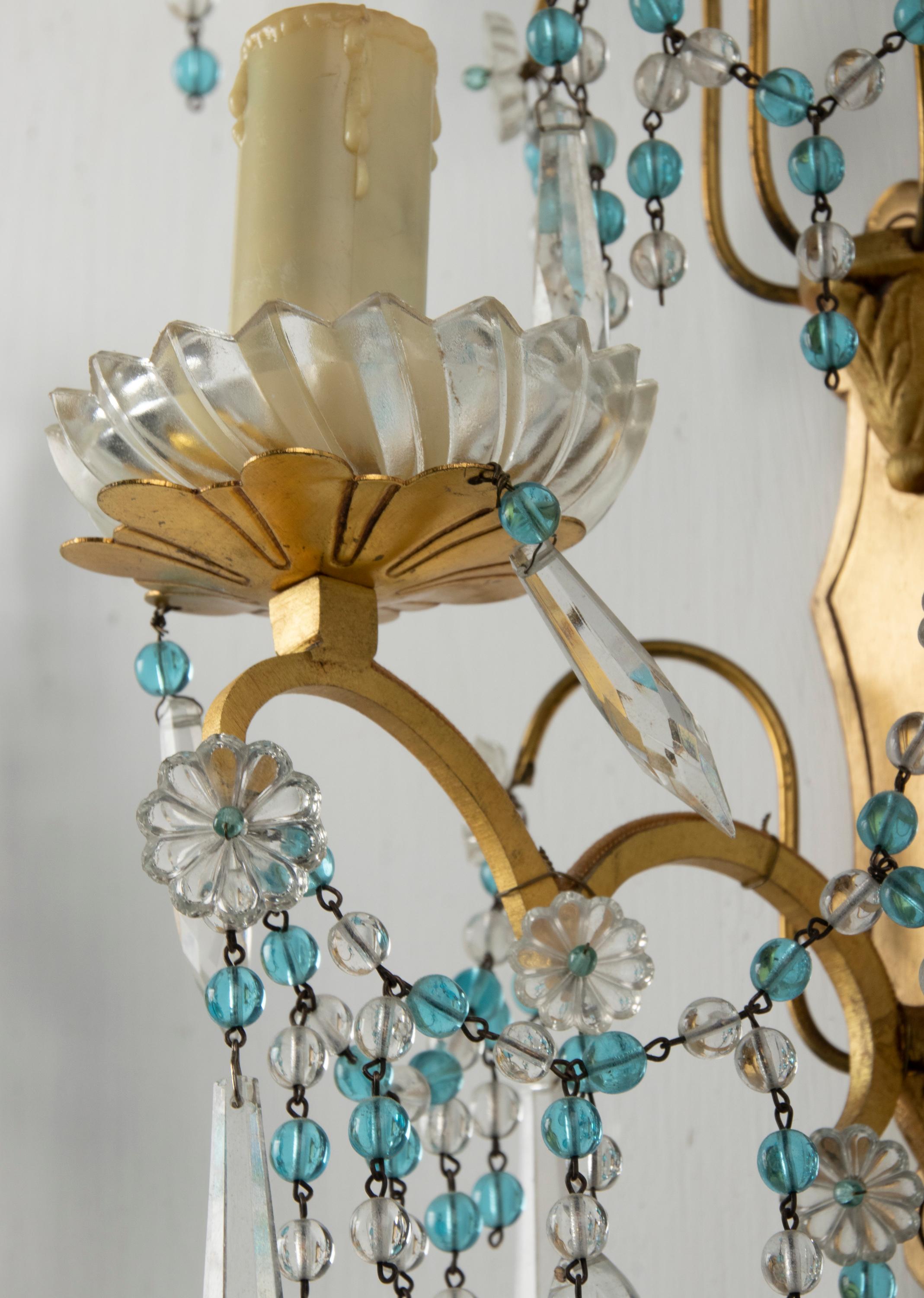 Early 20th Century, Wall Lights / Sconces Blue Glass Drops For Sale 12