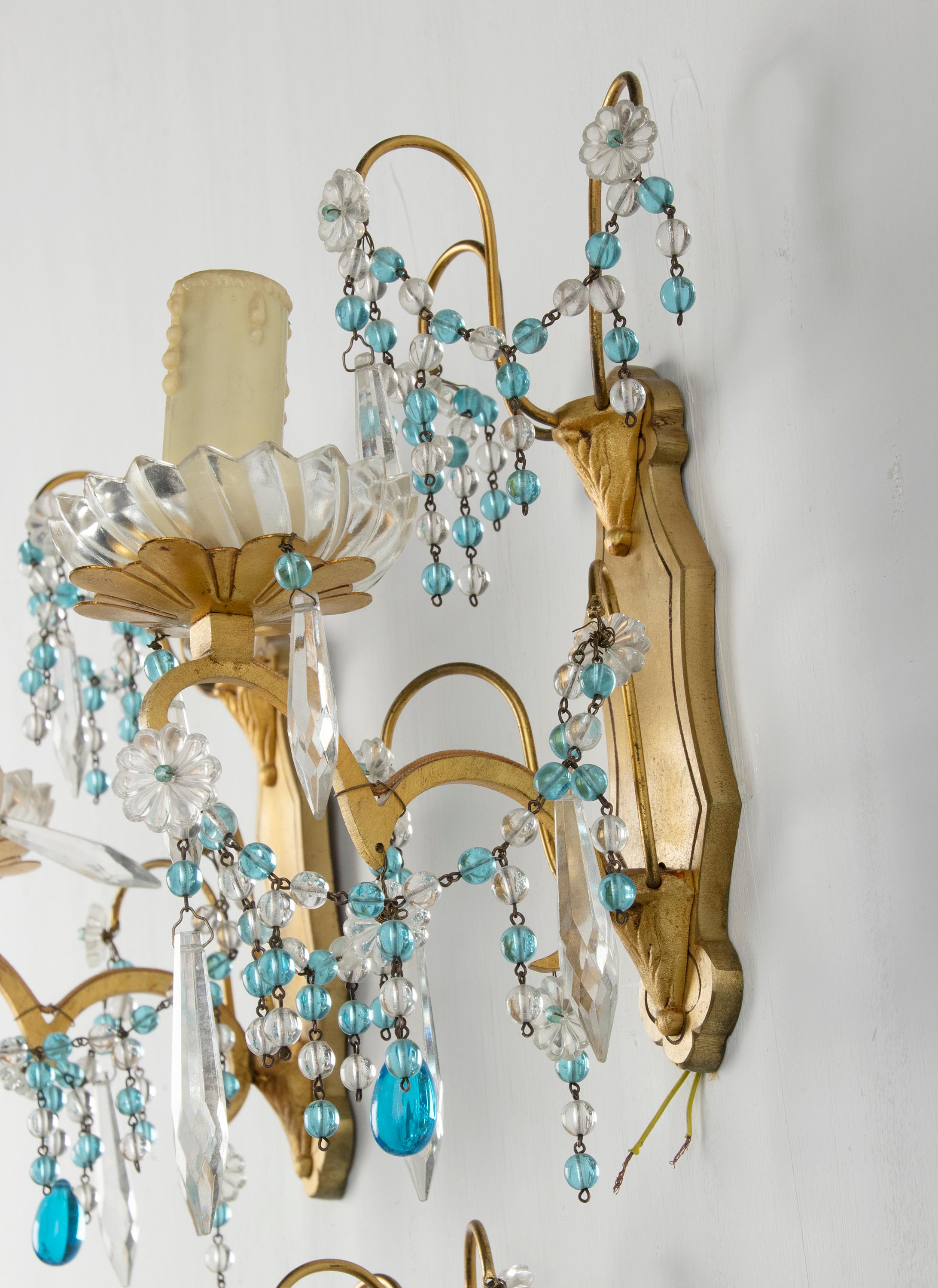 Early 20th Century, Wall Lights / Sconces Blue Glass Drops For Sale 13
