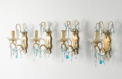 Early 20th Century, Wall Lights / Sconces Blue Glass Drops