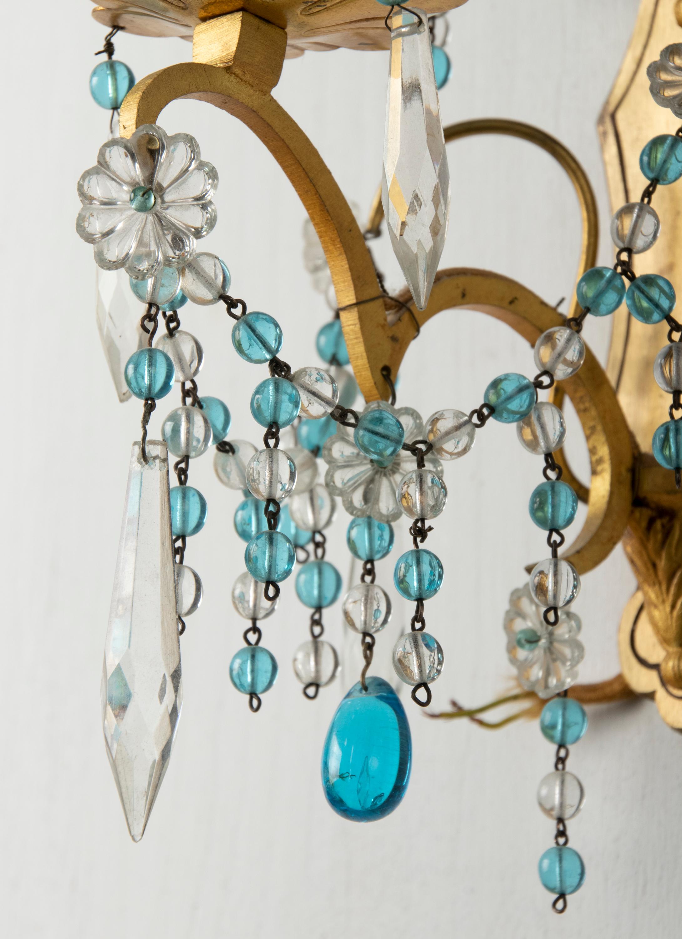 Early 20th Century, Wall Lights / Sconces Blue Glass Drops For Sale 14