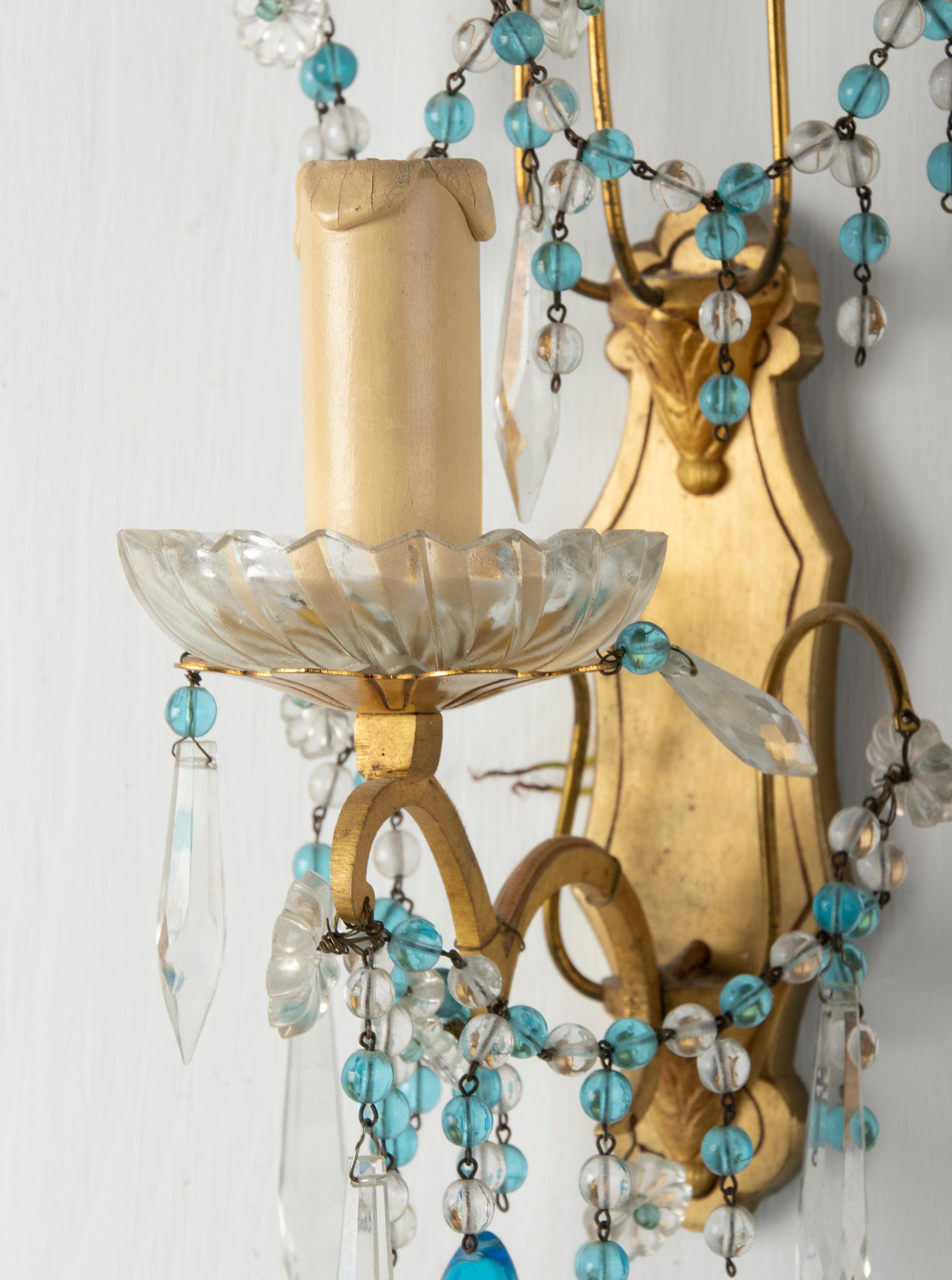 Early 20th Century, Wall Lights / Sconces Blue Glass Drops For Sale 1
