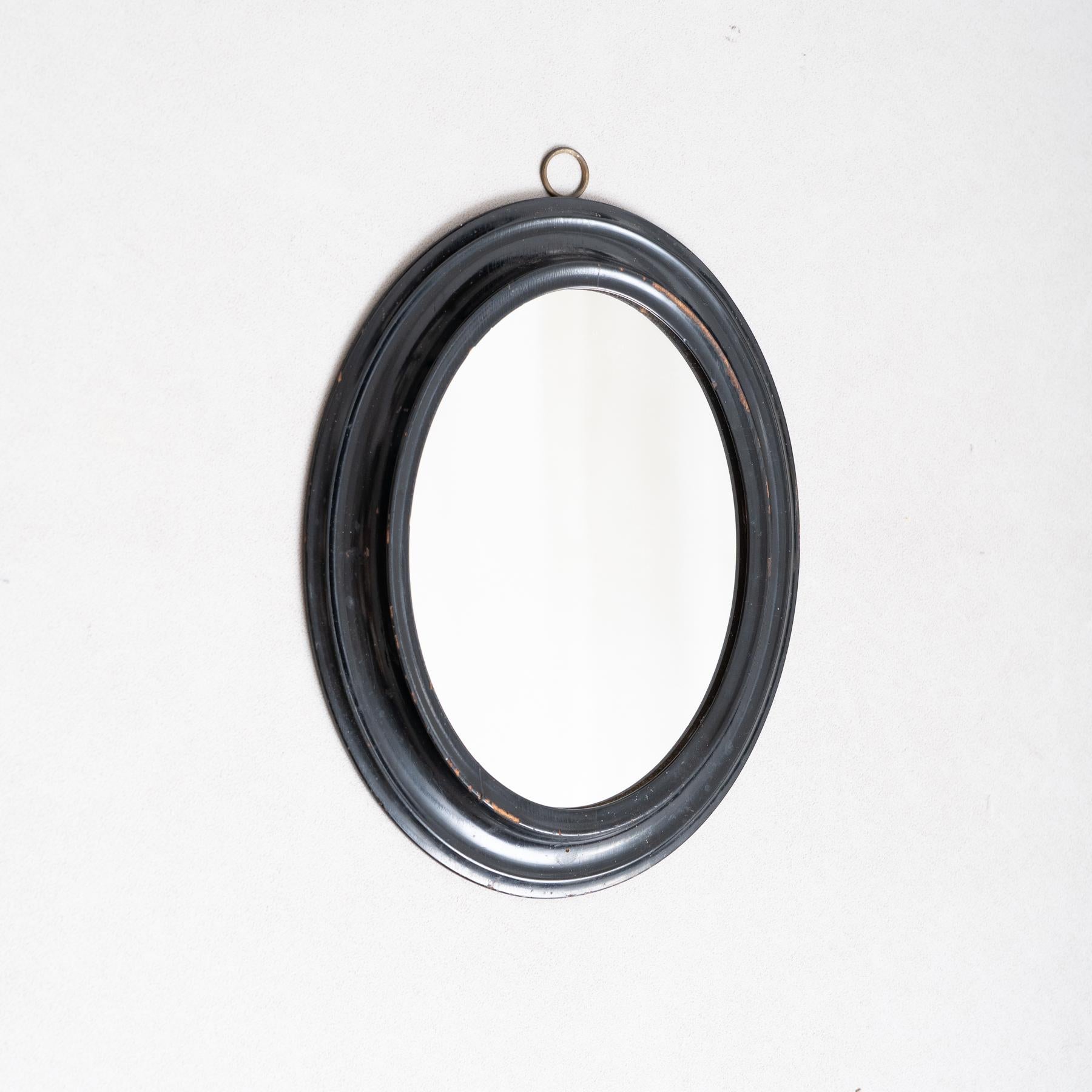 Mid-Century Modern Miroir mural du début du 20e siècle - Cadre ovale laqué noir en vente